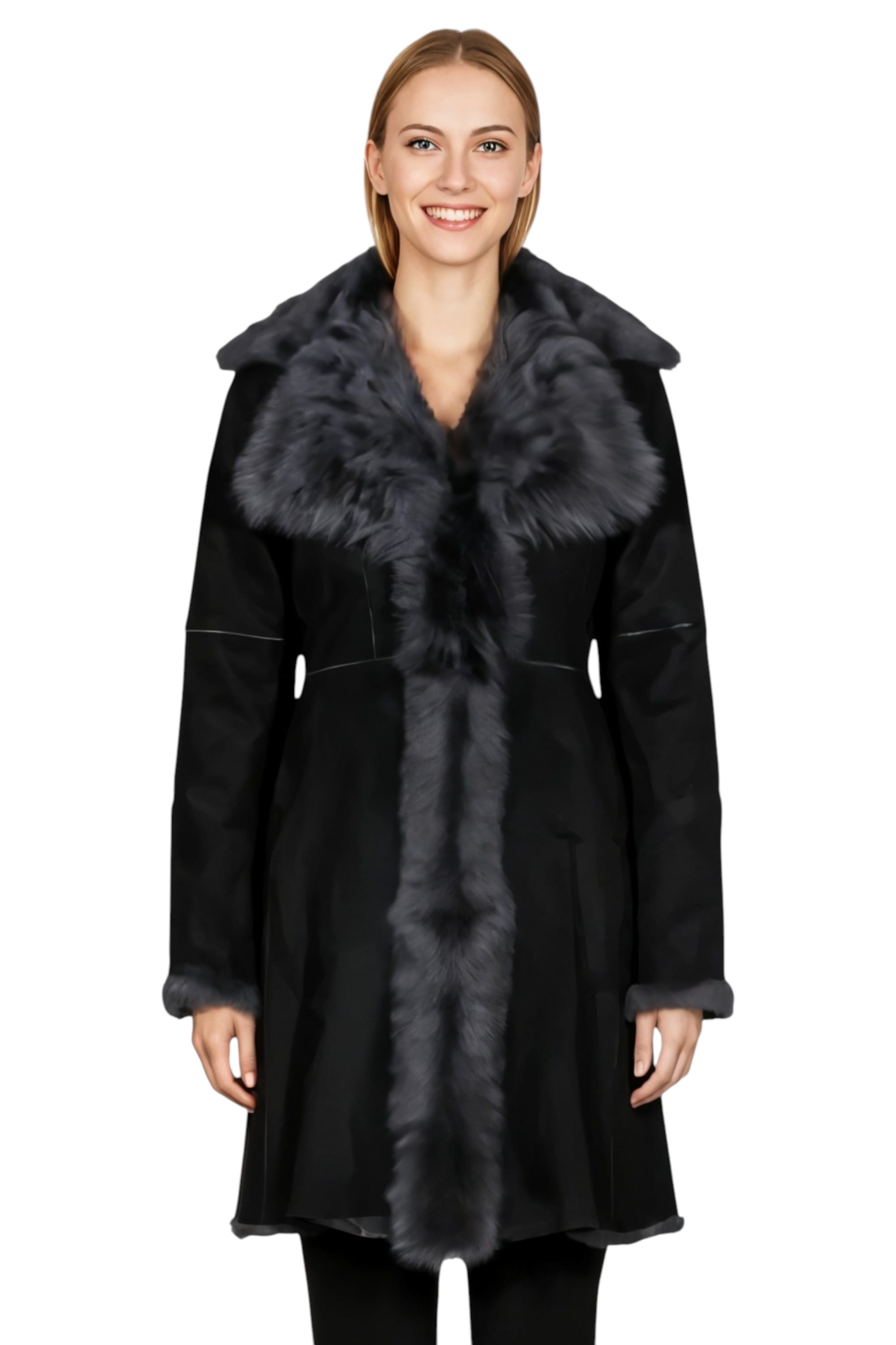 Dark Grey Toscana Sheep Suede Leather Trench Coat, Image 1 of 7