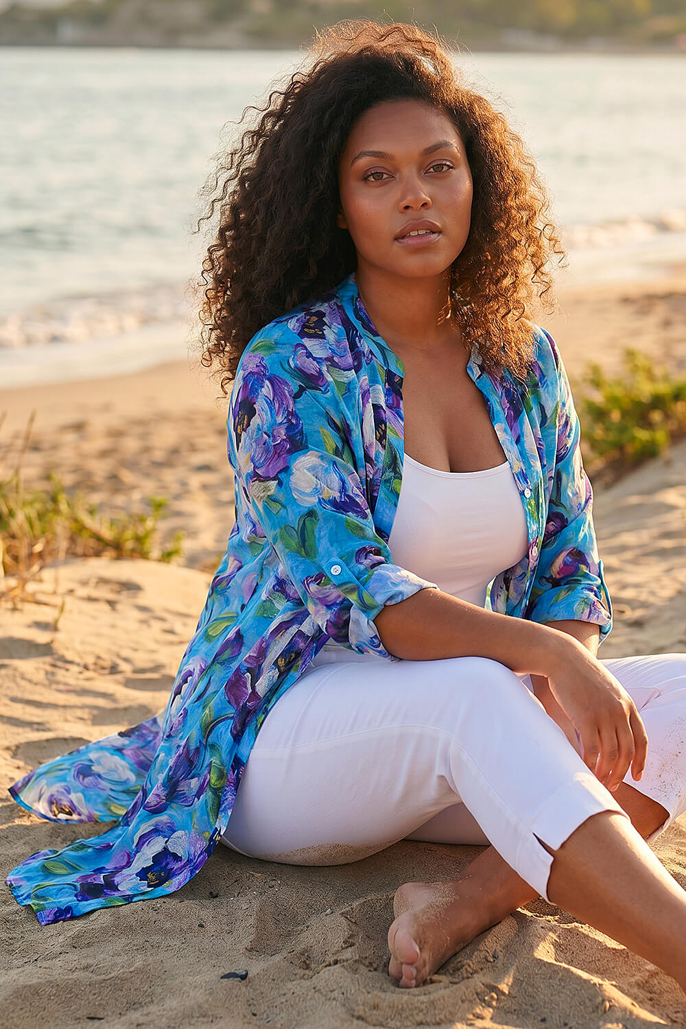 Teal Curve Water Colour Blouse, Image 3 of 4