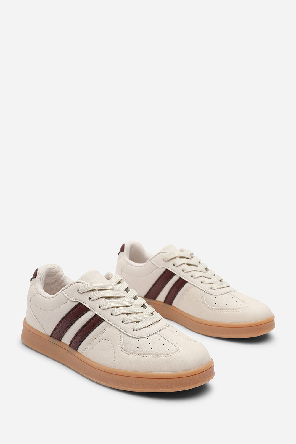 Beige 'Xia' Classic Retro Lace Up Trainer with Stripes, Image 4 of 8