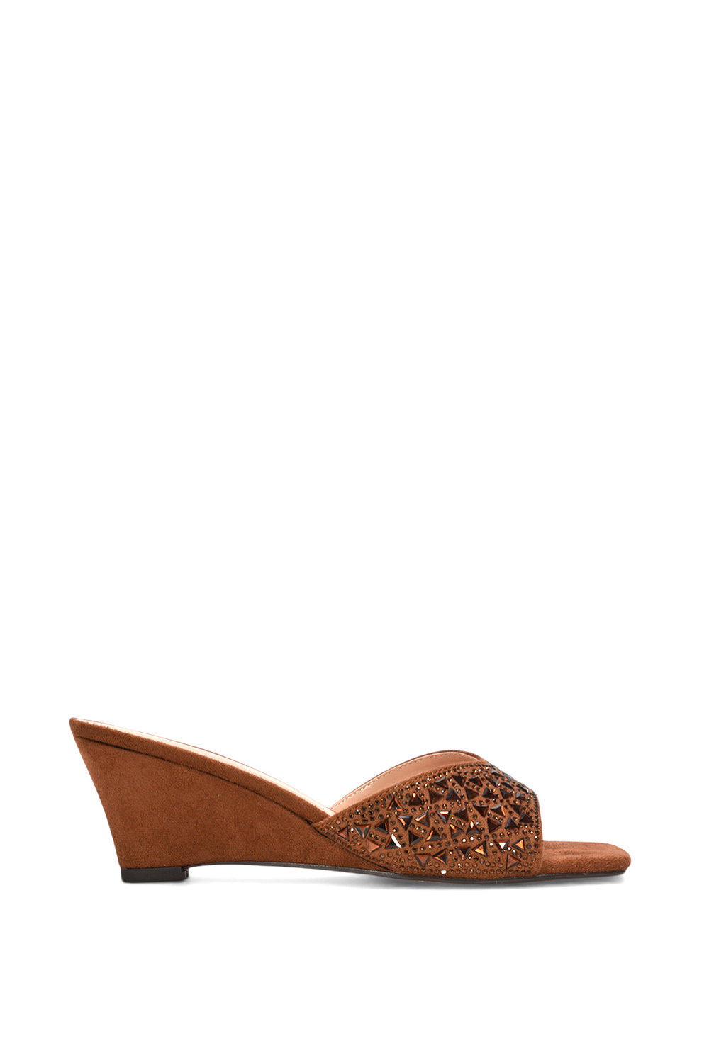 Black 'Georgia' Wedge Heel Diamante Square Peep Toe Heeled Mule Sandals