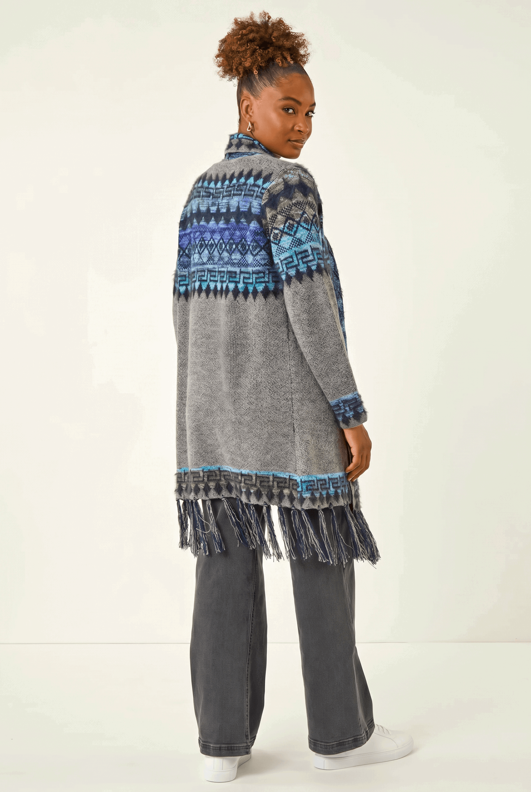 Grey Jacquard Edge Knit Cardigan, Image 4 of 5