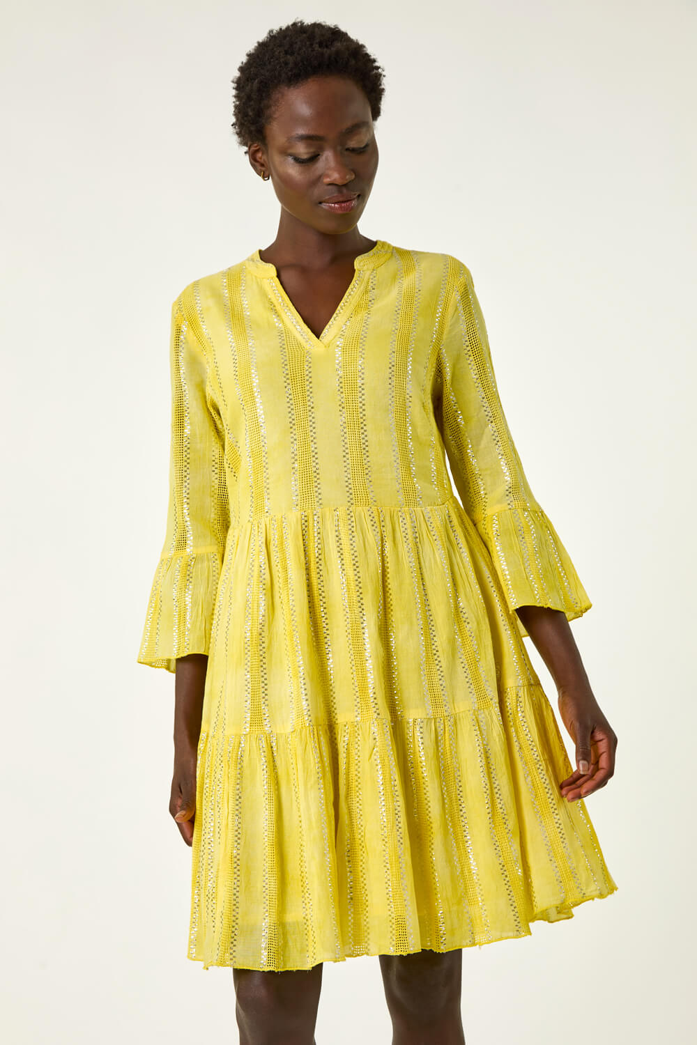 Yellow Tie Dye Shimmer Smock Dress, Image 5 of 5
