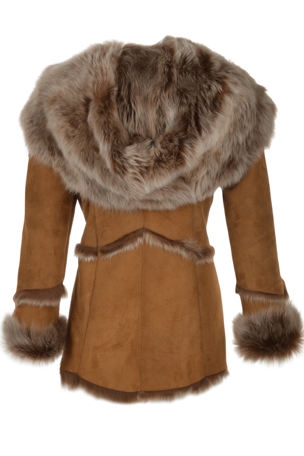 Tan 'Muna' Toscana Long Haired Shearling Jacket With Large Hood, Image 3 of 6