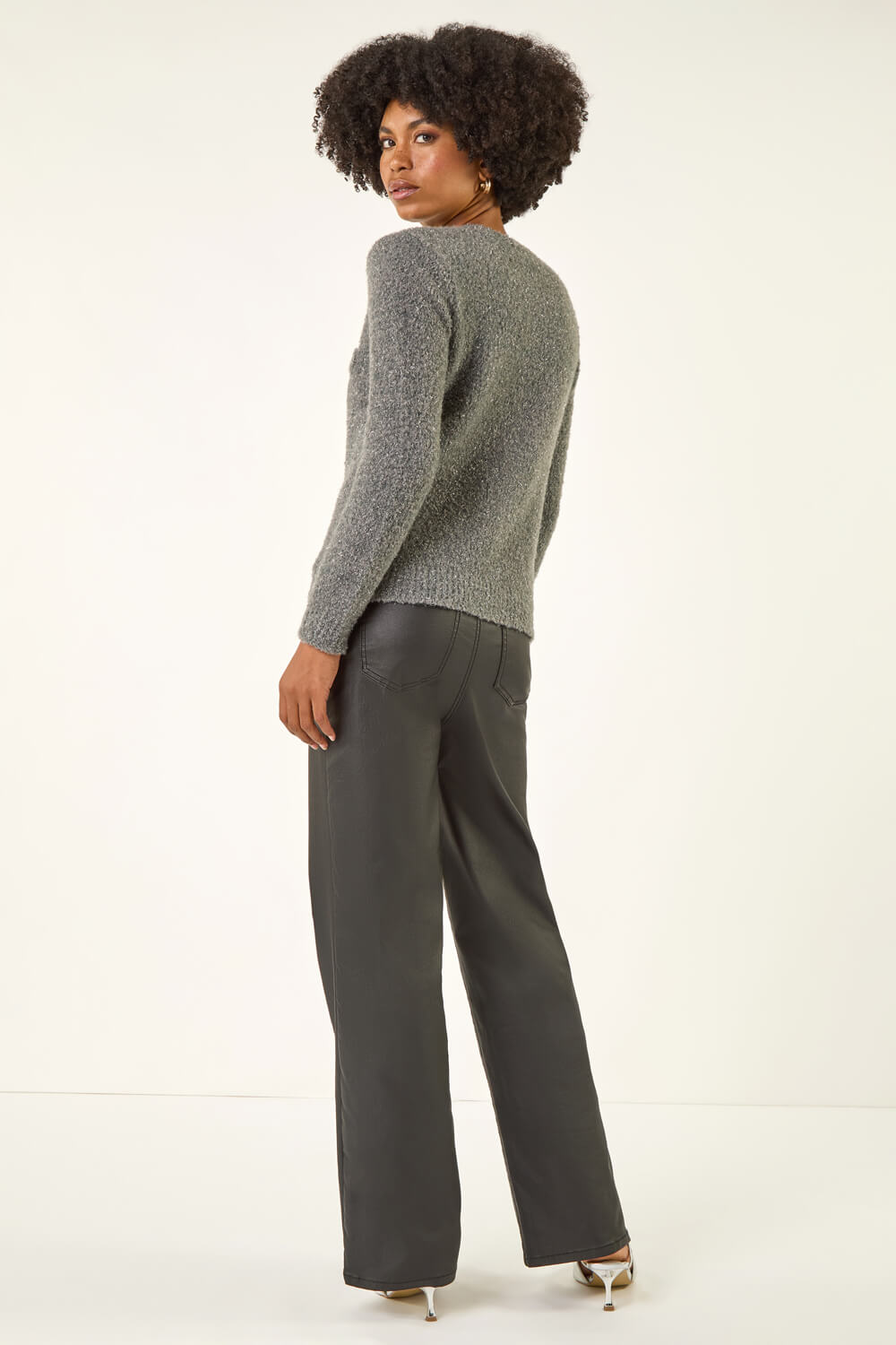 Grey Fluffy Sparkly Button Cardigan , Image 4 of 5