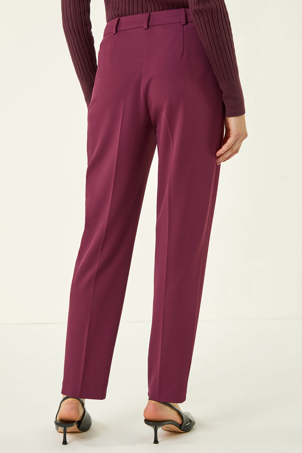 Aubergine Short Straight Leg Stretch Trouser, Image 4 of 5