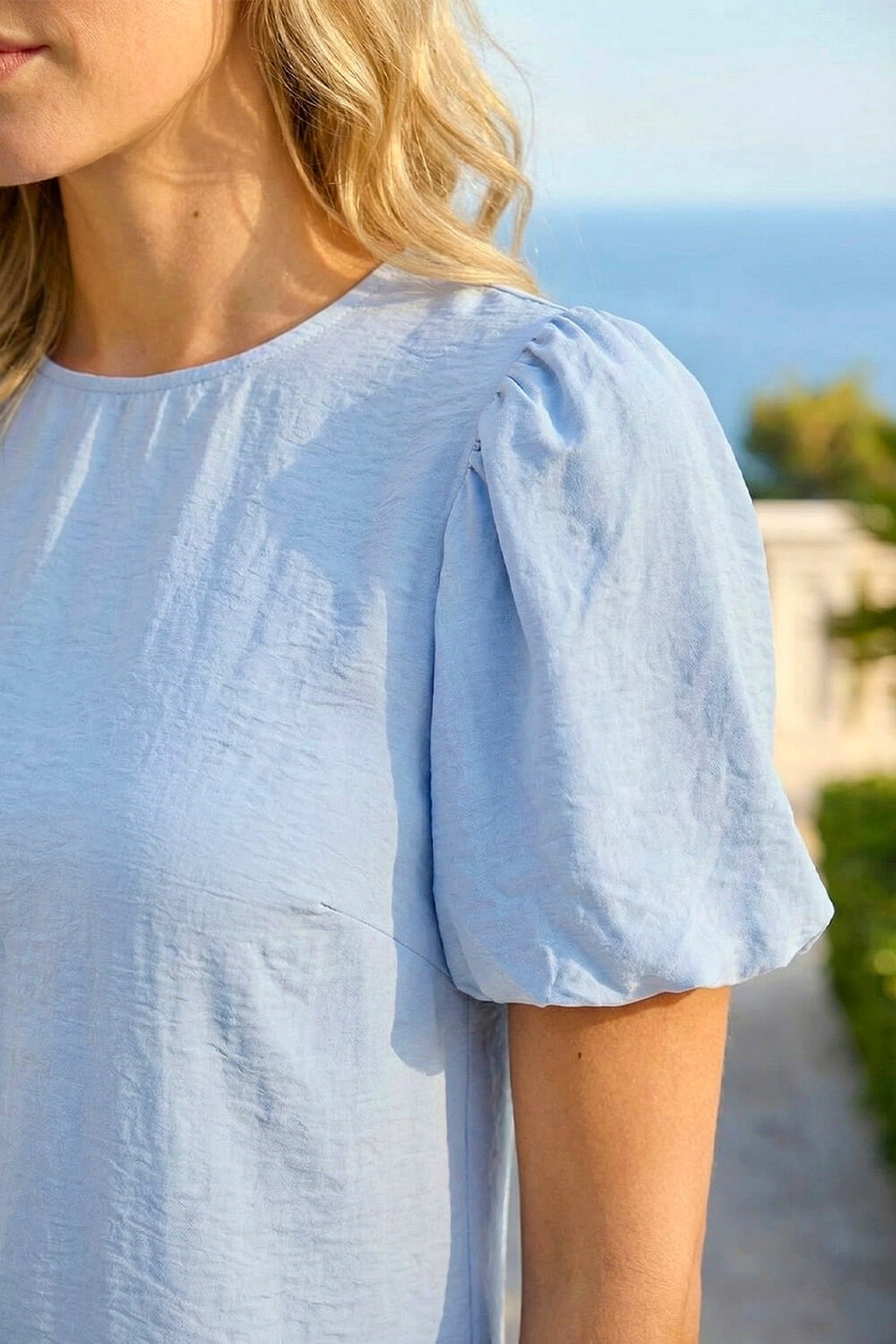 Light Blue Balloon Short Sleeve Top, Image 5 of 4