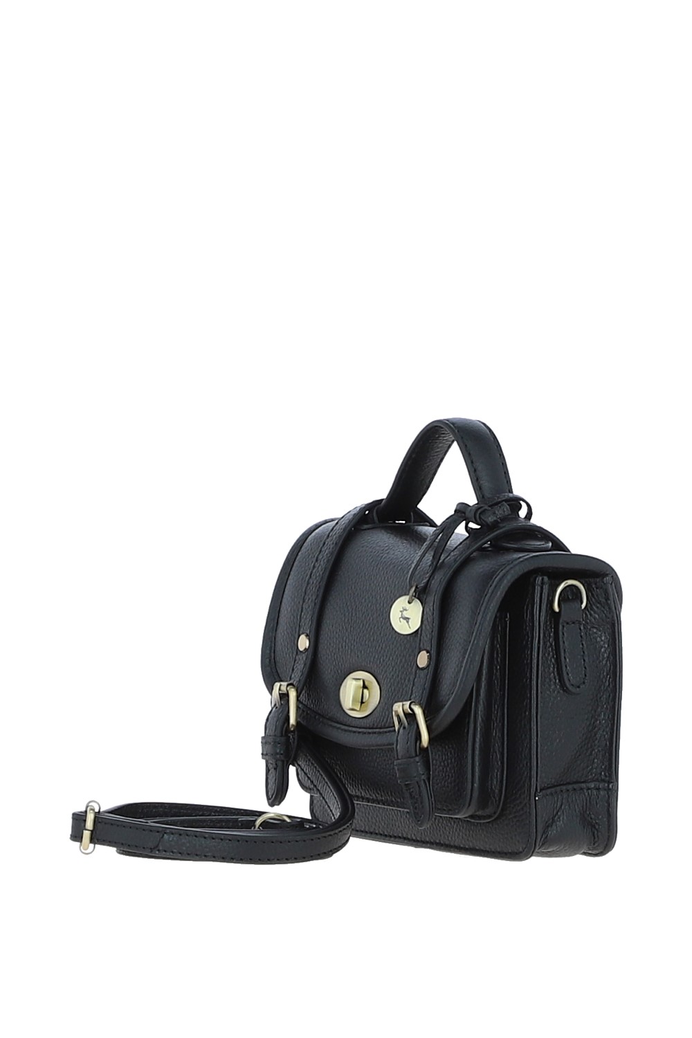 Black Stylish Real Leather Small Satchel Bag, Image 2 of 4