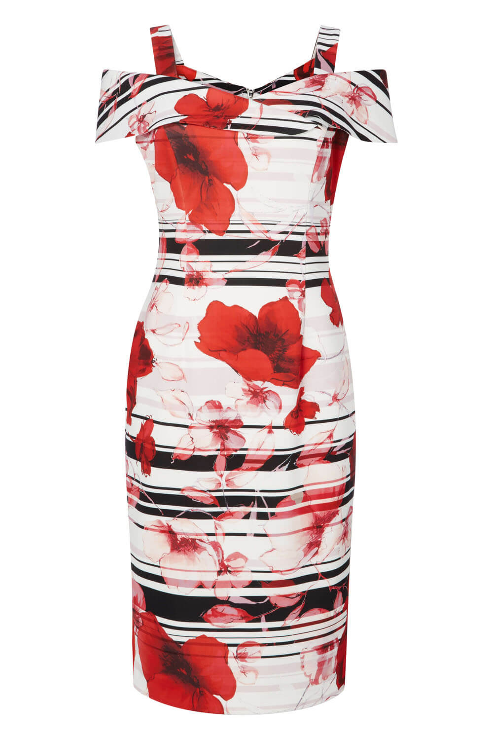 Red Floral Cold Shoulder Scuba Dress, Image 6 of 5