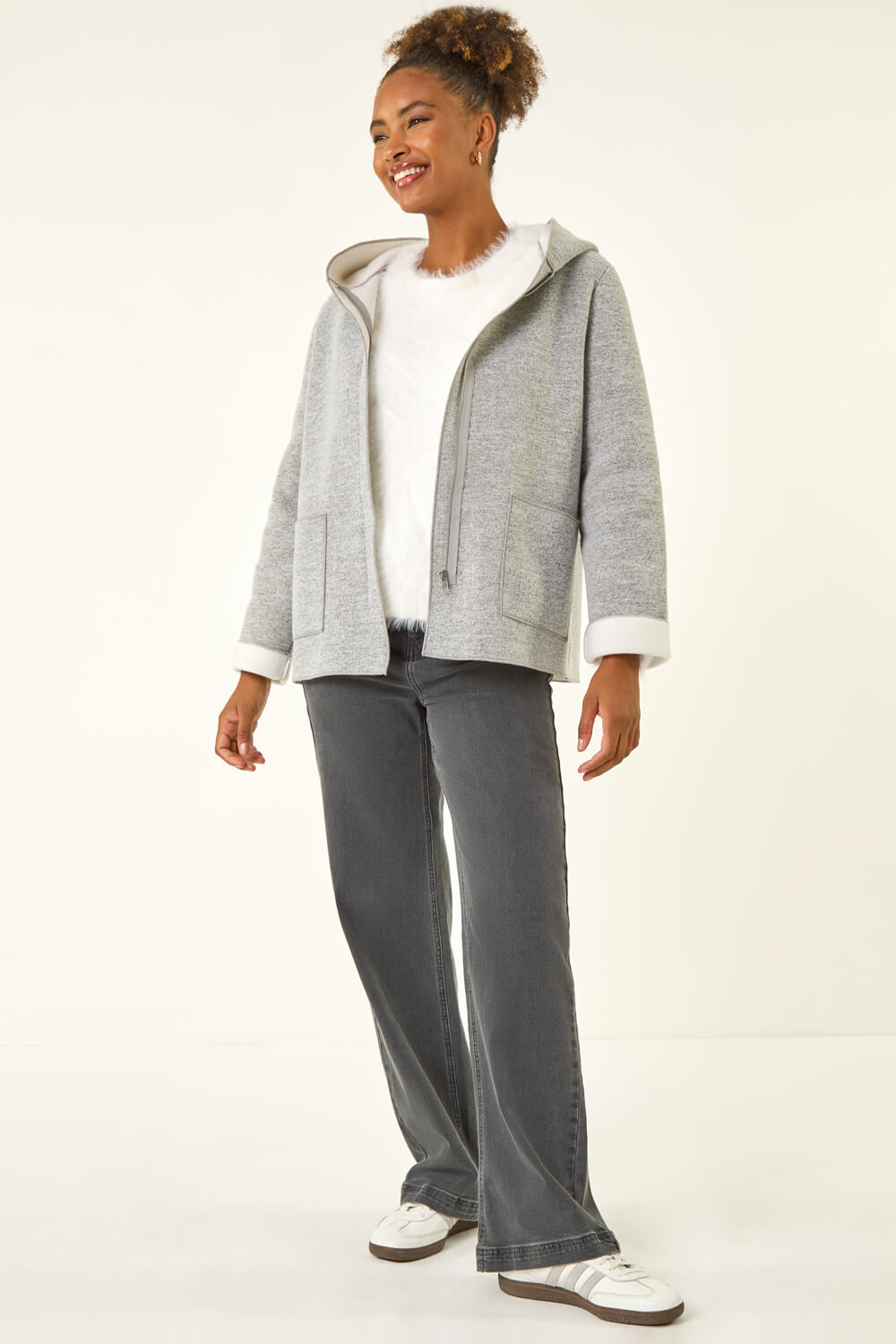 Grey Bonded Relaxed Hooded Jacket, Image 3 of 5