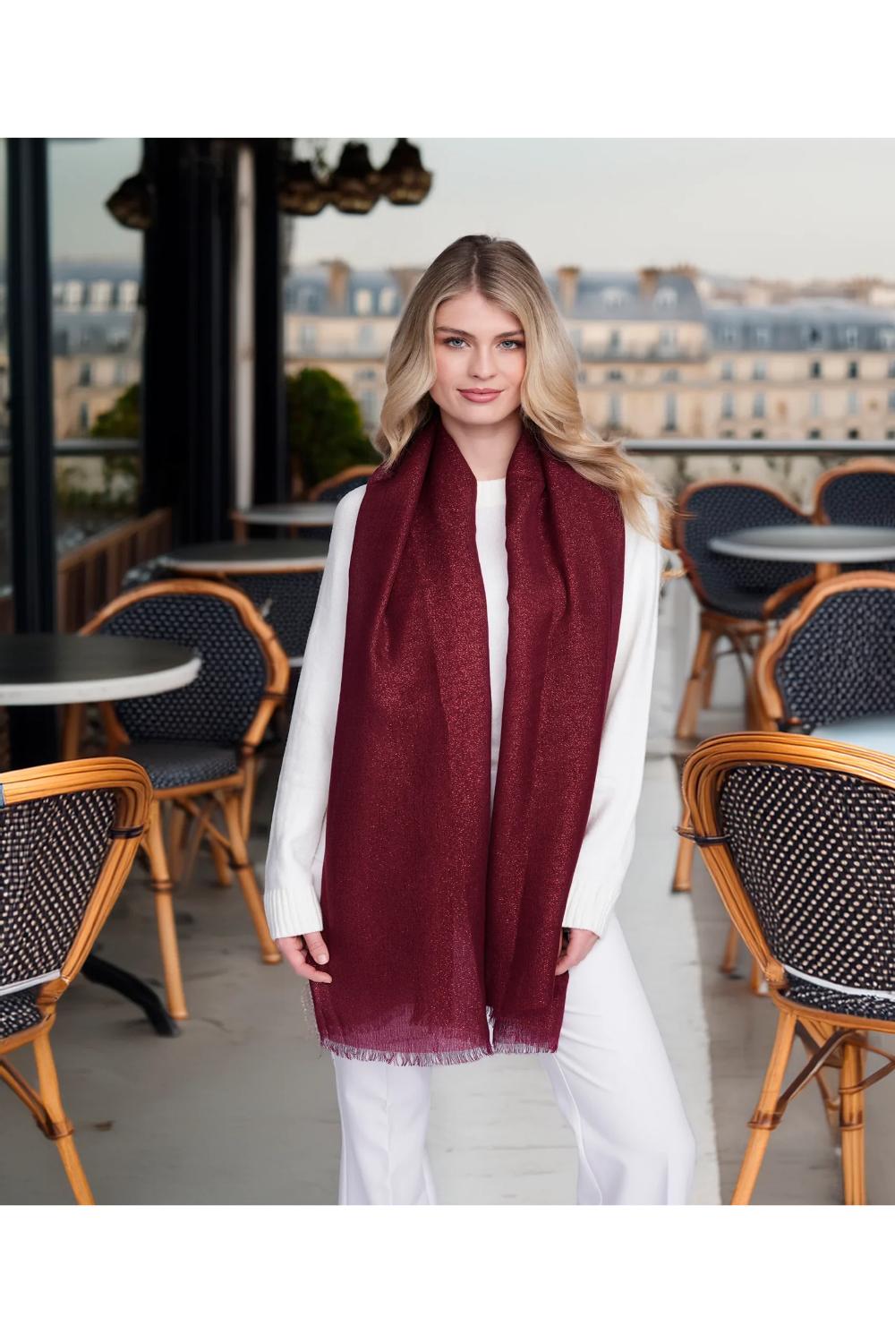 Burgundy Hallie - Pearlescent Occasion Scarf -Burgundy, Image 1 of 1