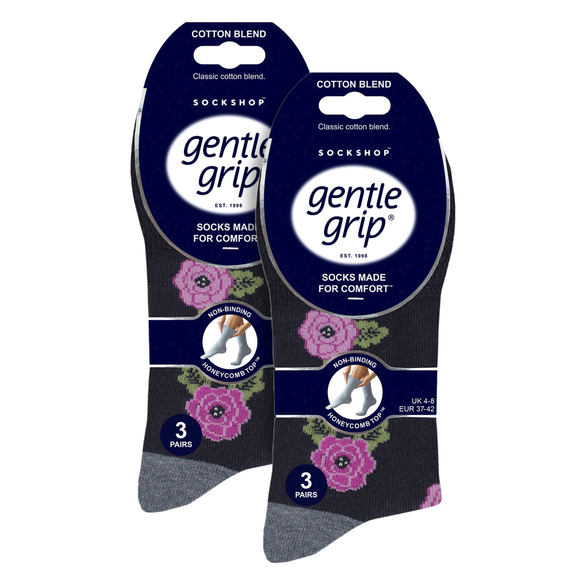 Navy 6 Pairs Patterned Non-Binding Cotton Socks, Image 5 of 5