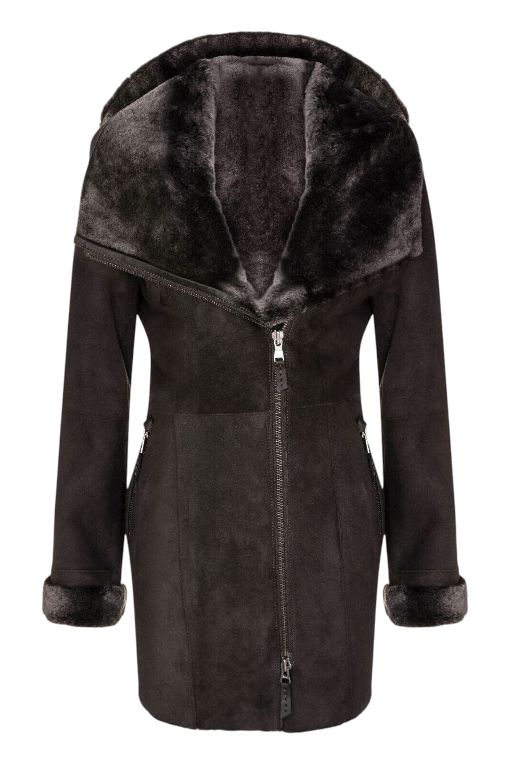 Taupe Merino Sheepskin Hooded Coat-Antioch, Image 1 of 4