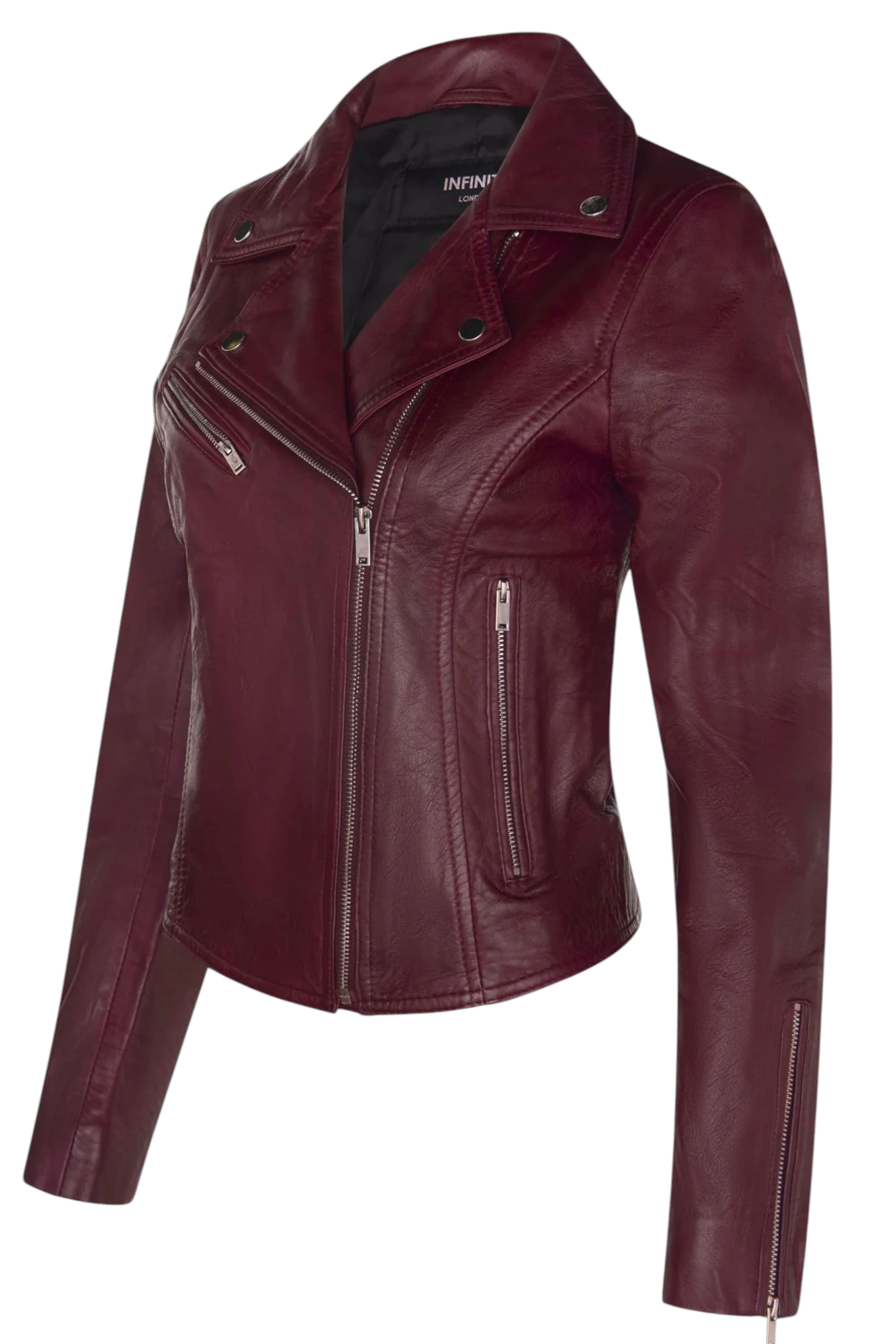 Burgundy Leather Brando Biker Jacket -Loughton, Image 3 of 4