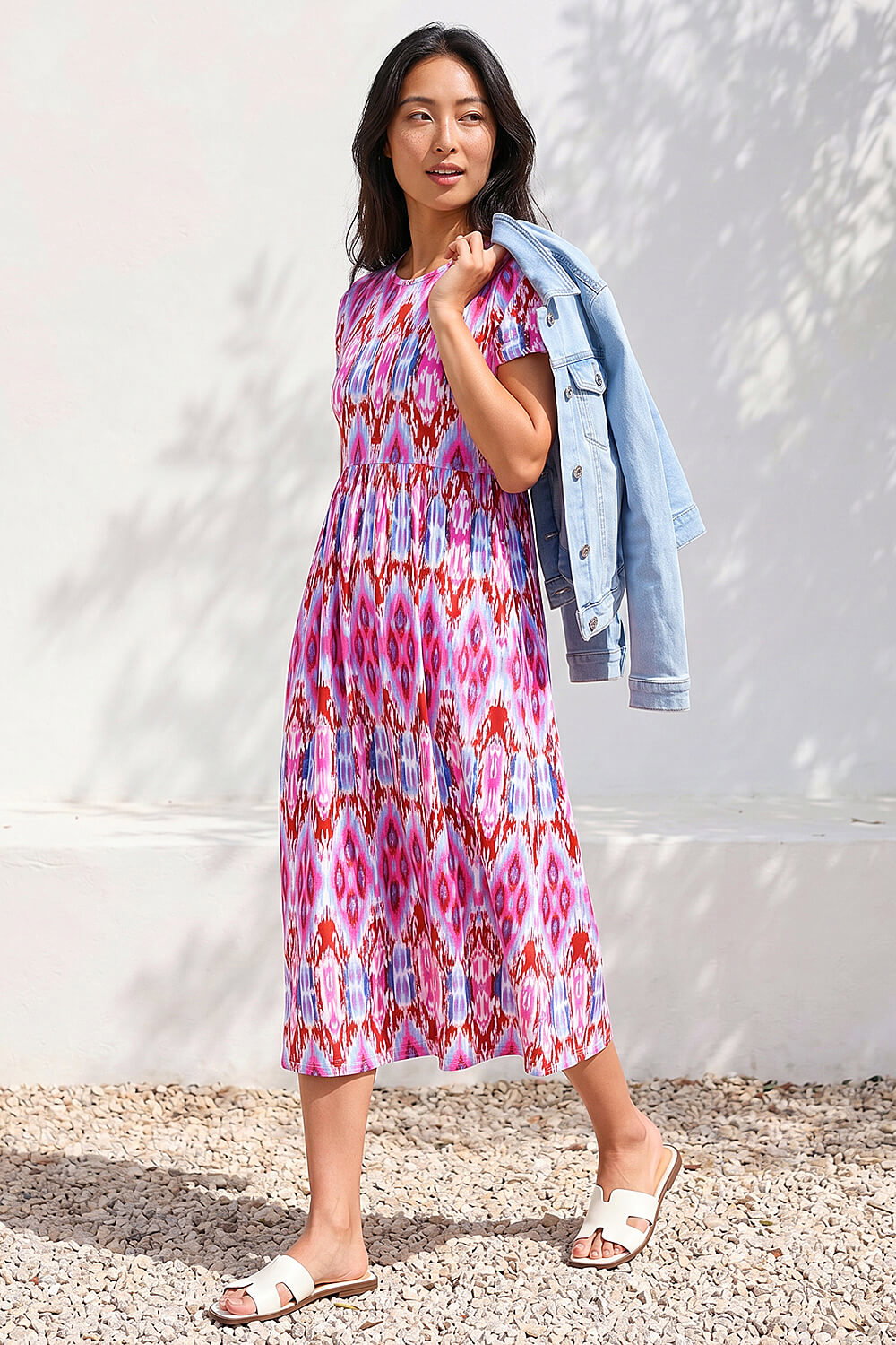 PINK Petite Aztec Print Stretch Pocket Midi Dress, Image 1 of 4
