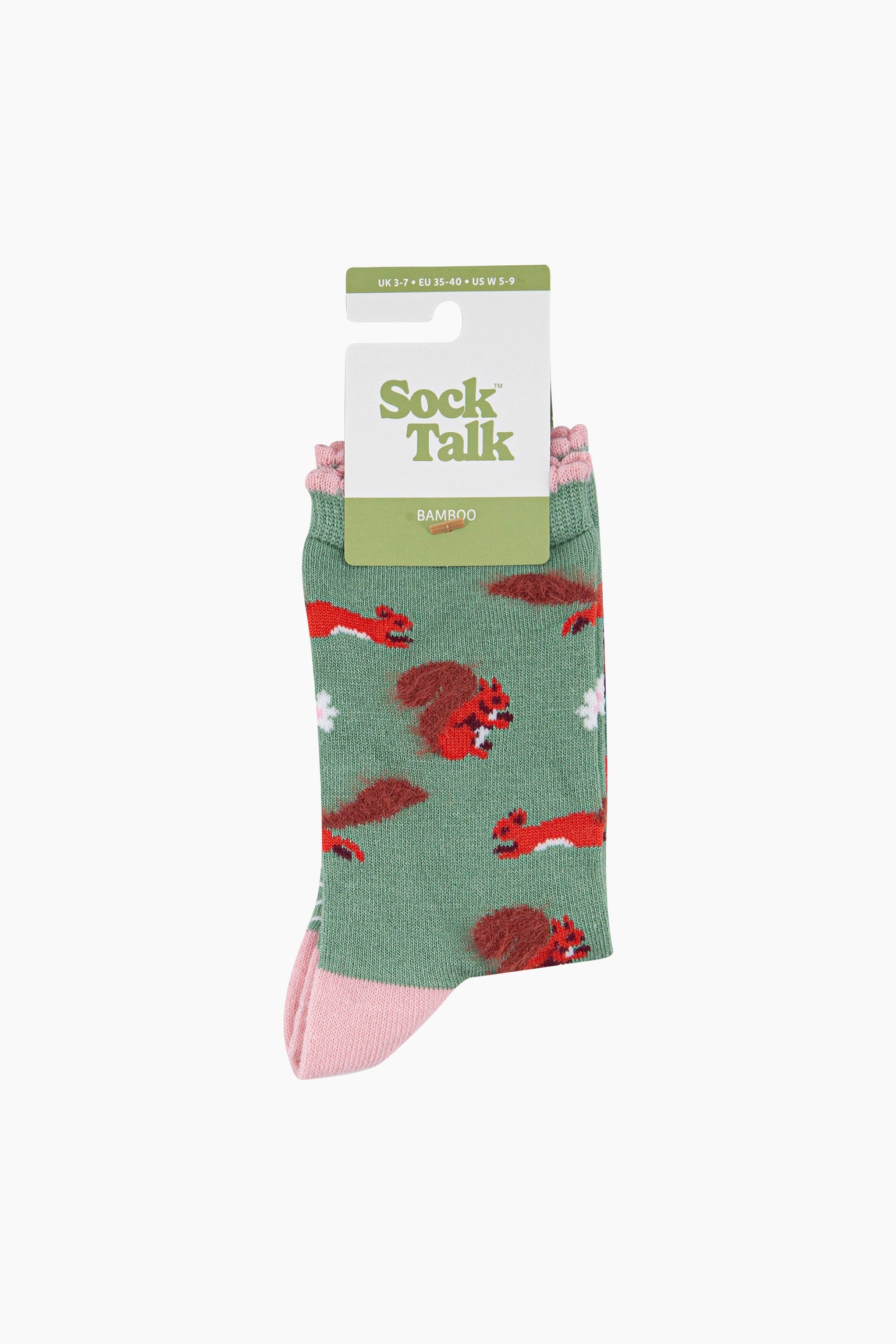 Mint Squirrel Floral Fluffy Bamboo Socks in Green, Image 4 of 4