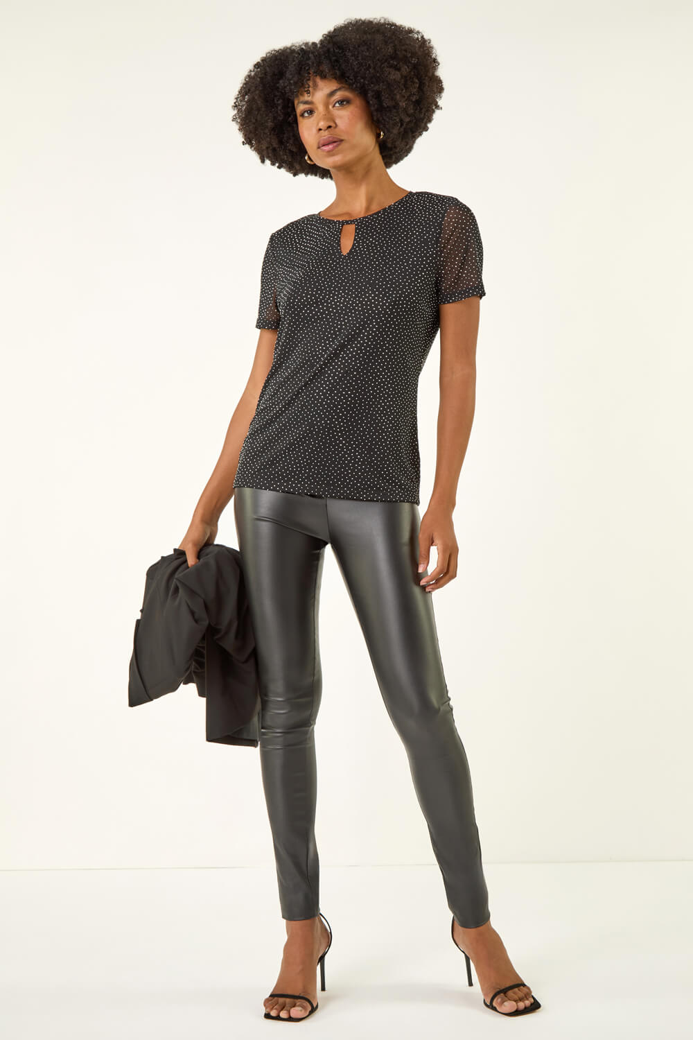 Black Embellished Keyhole Stretch Top, Image 3 of 5