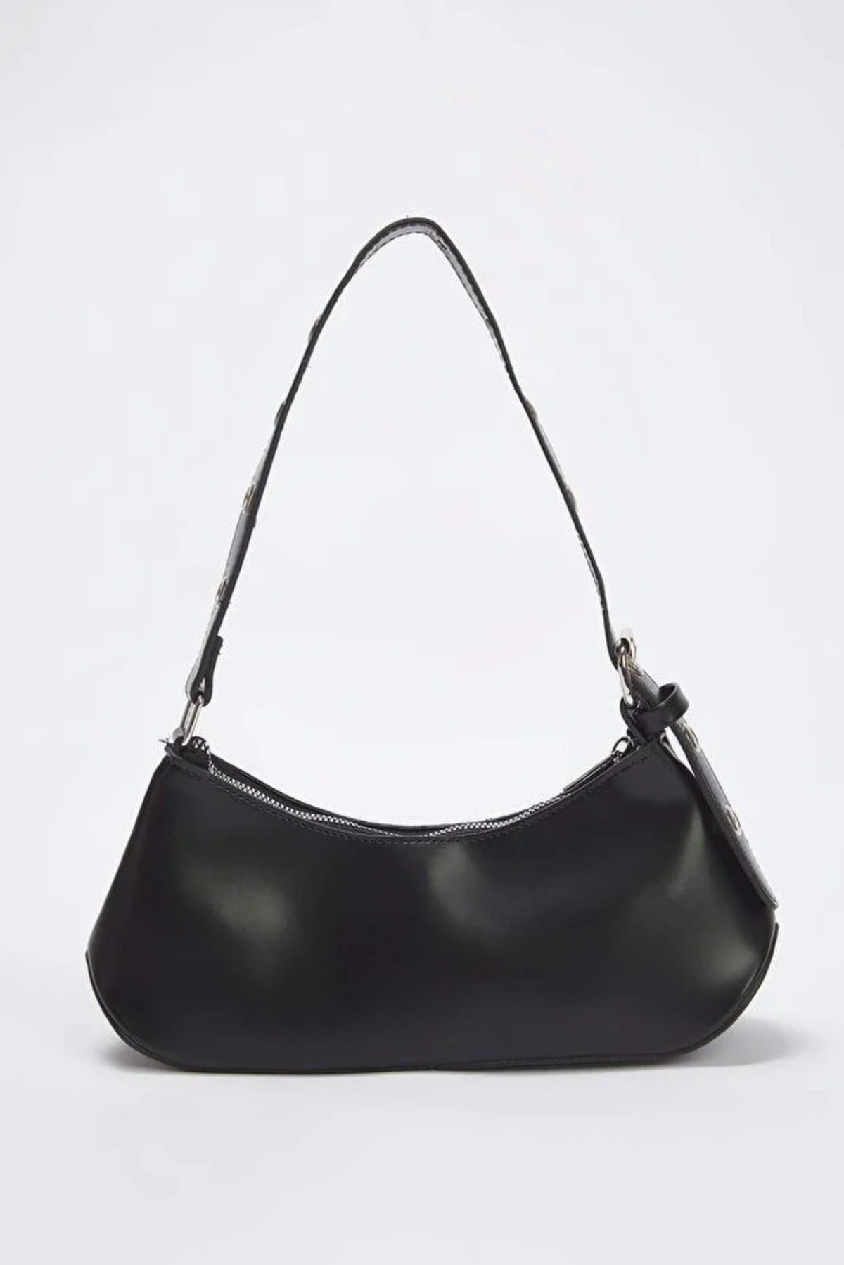 Black Baguette Shoulder Bag With Belt-Buckle Hardware, Image 3 of 3