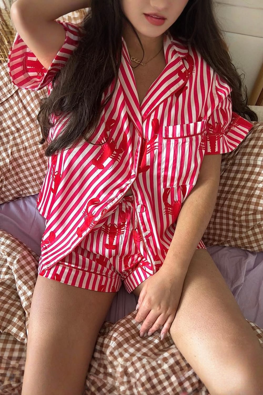 Red The Night Store Red Lobster Pyjama Short Set, Image 2 of 2