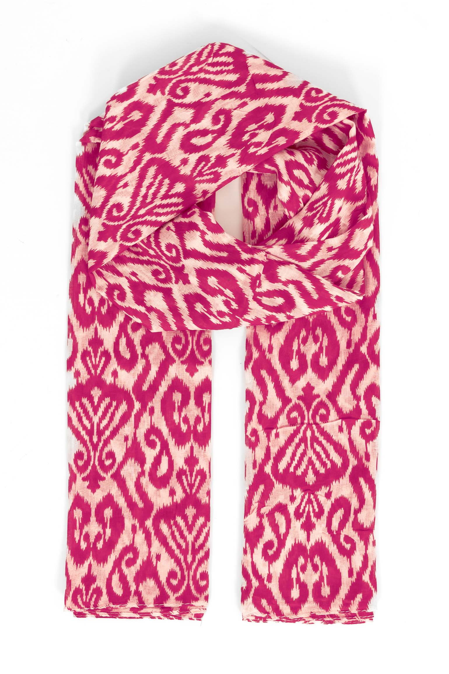 Fuchsia Damask Lightweight Cotton Scarf, Image 1 of 4