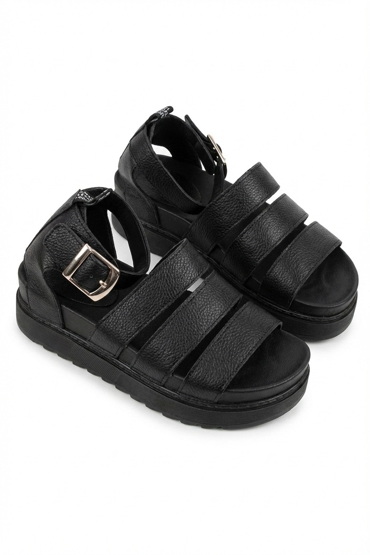 Black iKrush Black Callie Strappy Gladiator Chunky Sandals, Image 5 of 8