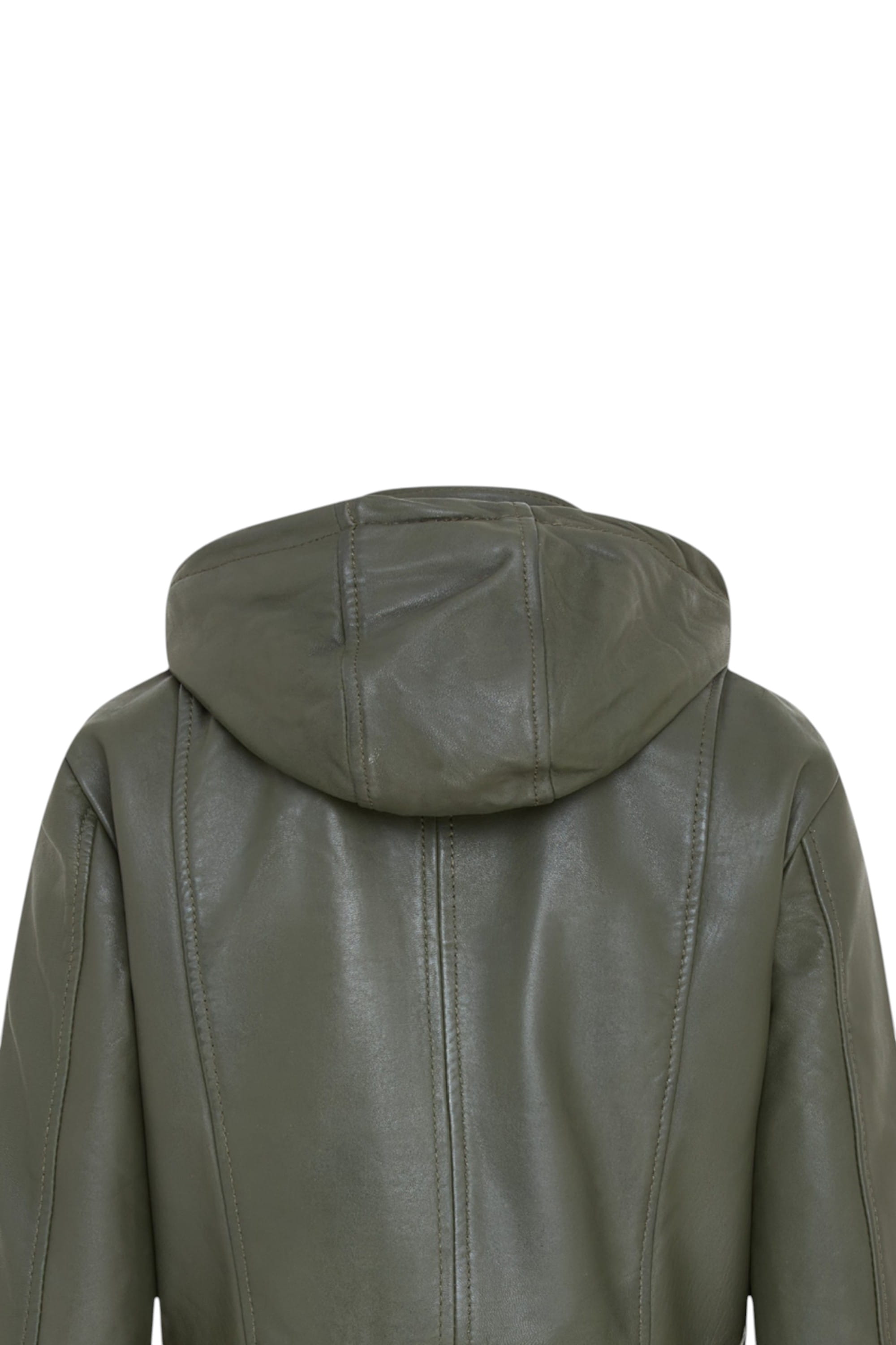 Green Leather Parka Hooded Trench Coat-Emilia, Image 8 of 8