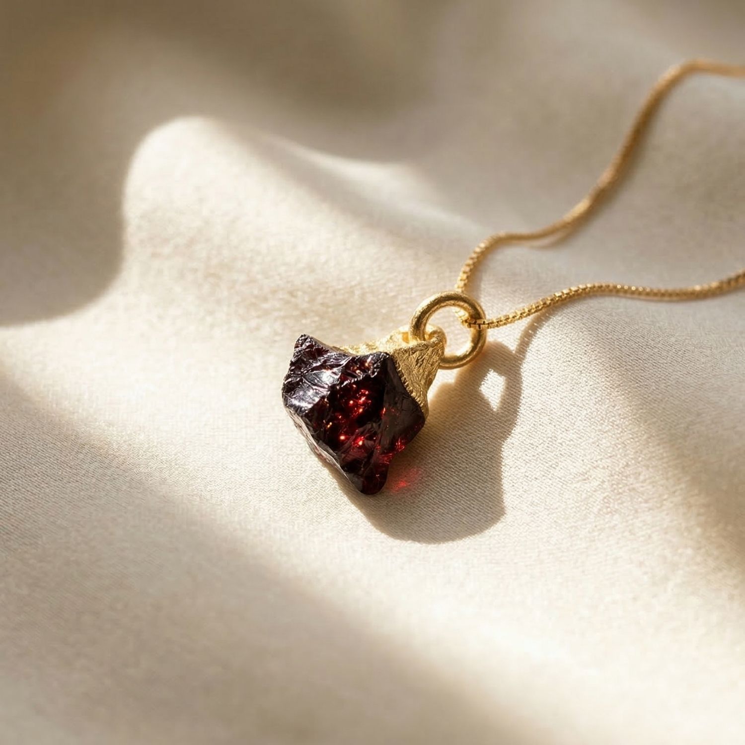 Red Raw Garnet Gold Plated January Birthstone Crystal Necklace