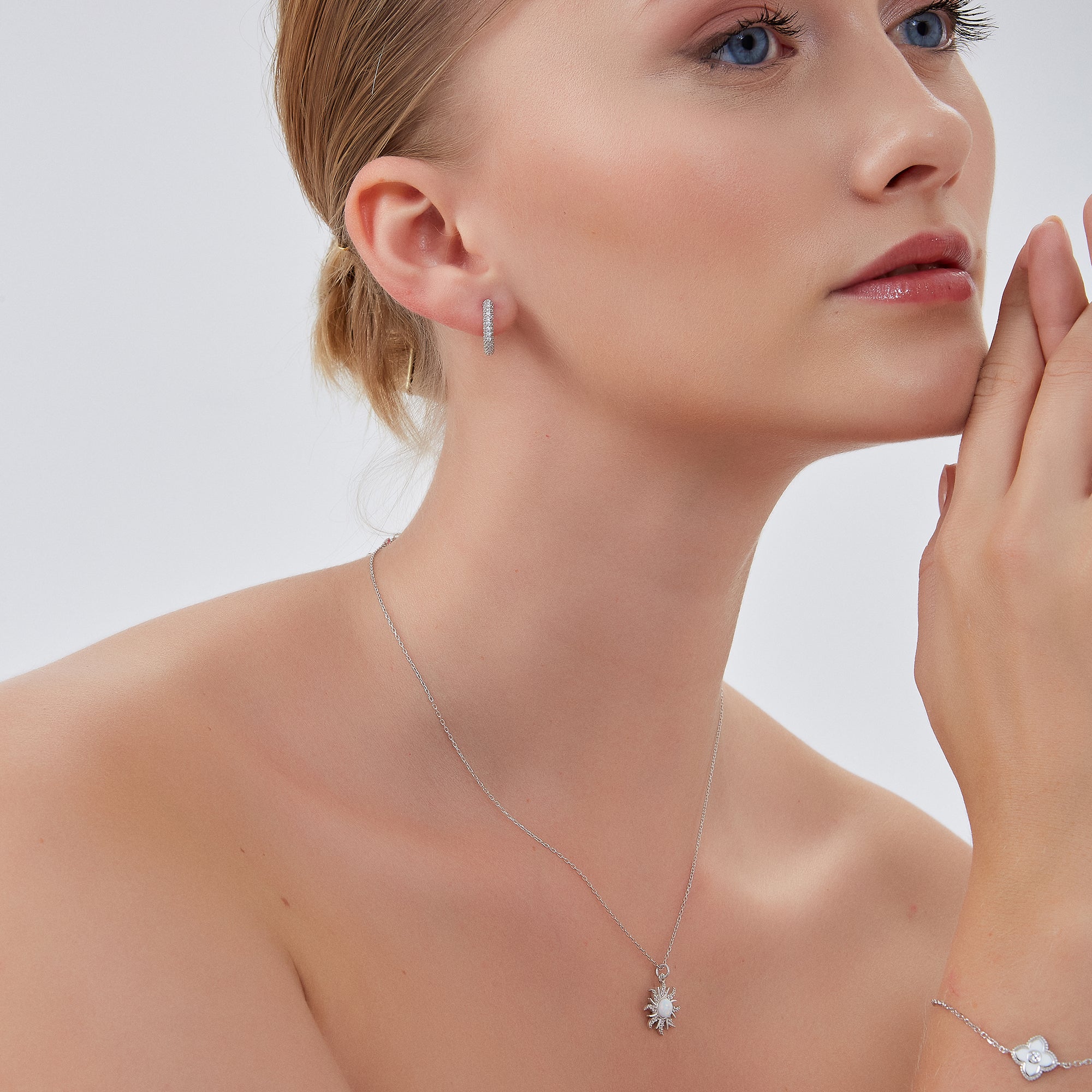 Silver White Opal Sun & Sunburst Necklace in Sterling Silver, Image 5 of 5