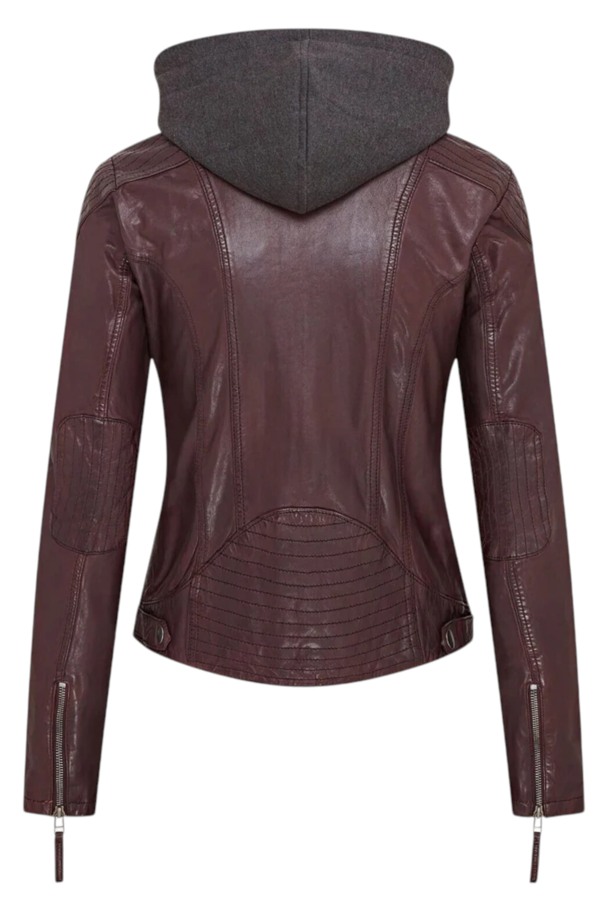 Burgundy Womens Hooded Biker Jacket - Brazz, Image 2 of 5