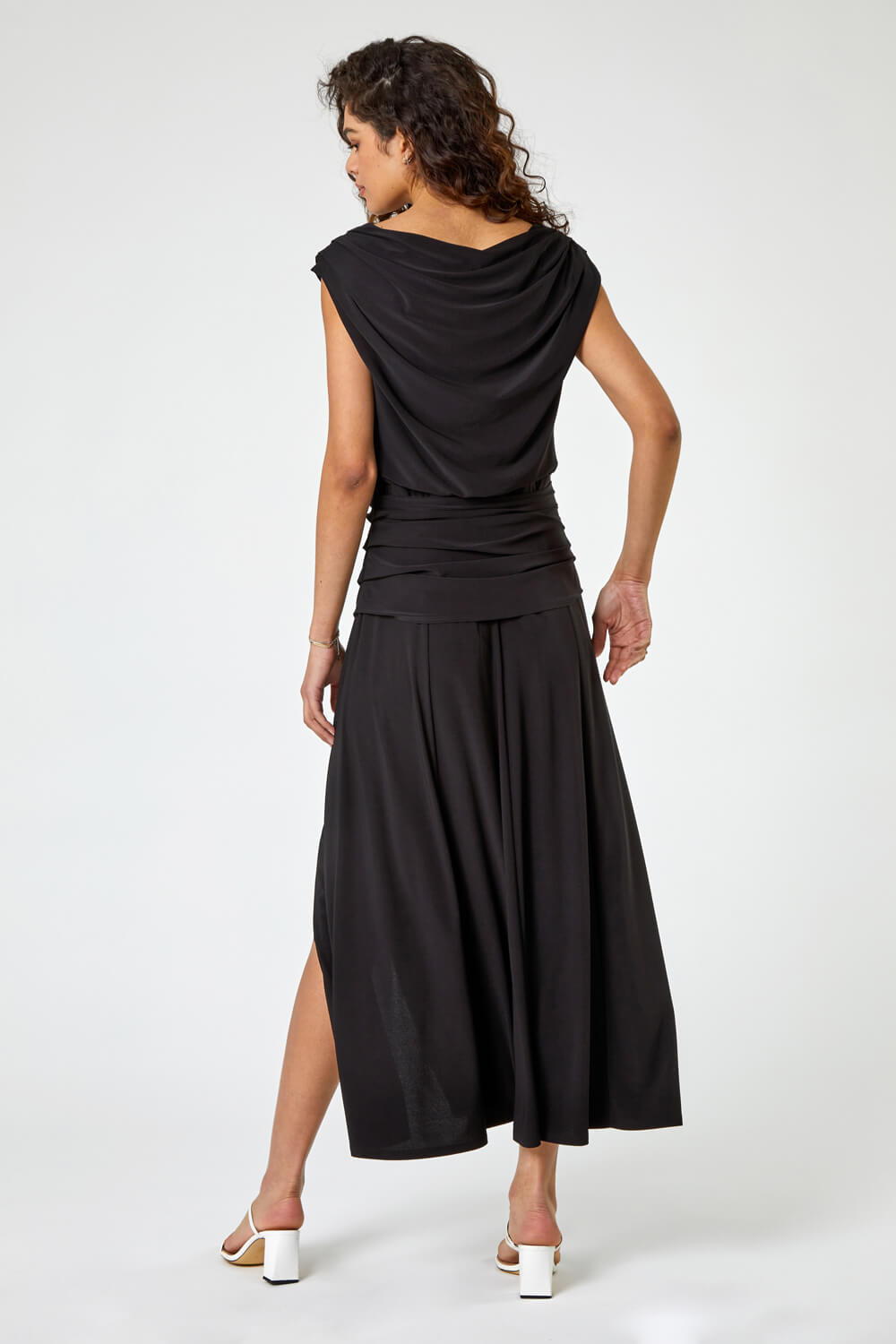 Black Cowl Neck Ruched Maxi Dress, Image 3 of 4