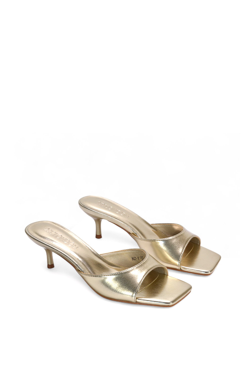 Gold XY LONDON Gold 'Jane' Square Toe Kitten Heel Slip On Heeled Sandal Mules, Image 5 of 6