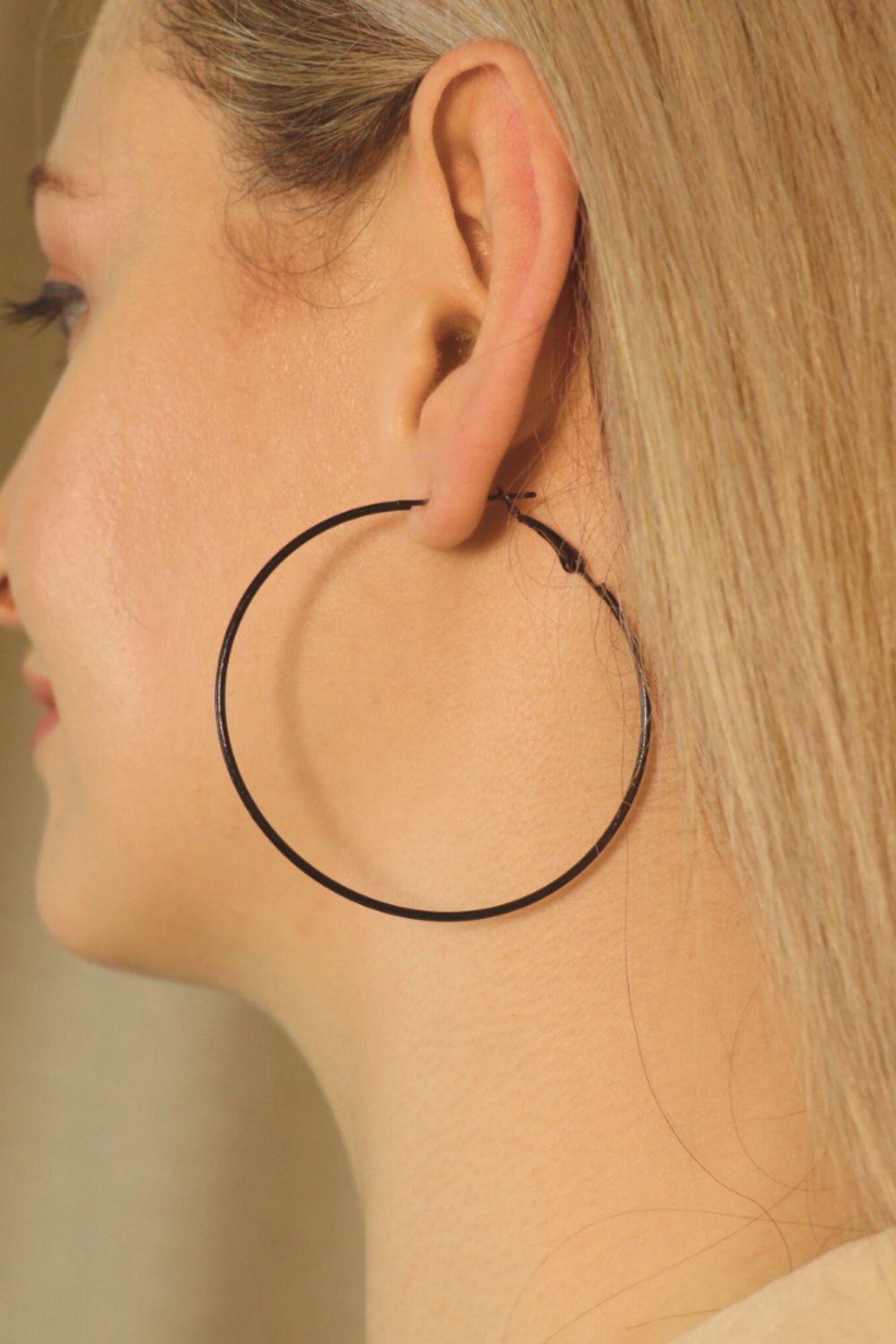 Black Boho Large Round Geometric Hoop Earrings, Image 1 of 2
