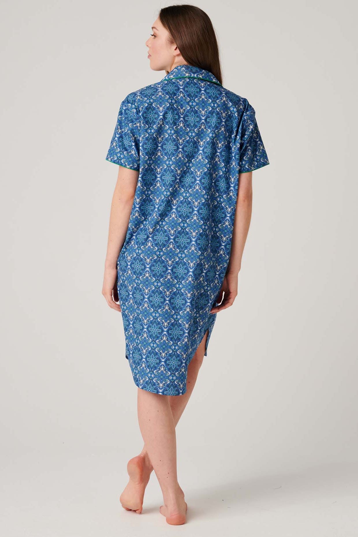 Royal Blue "Marrakesh" Paisley Crisp Cotton Short Sleeve Nightshirt, Image 3 of 3