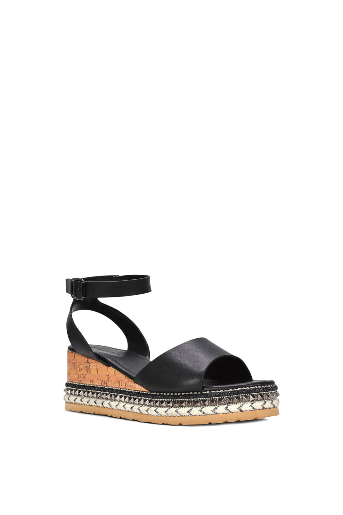 Black XY LONDON Black Platform Chunky Wedge Flatform Sandals With Ankle Strap, Image 2 of 6