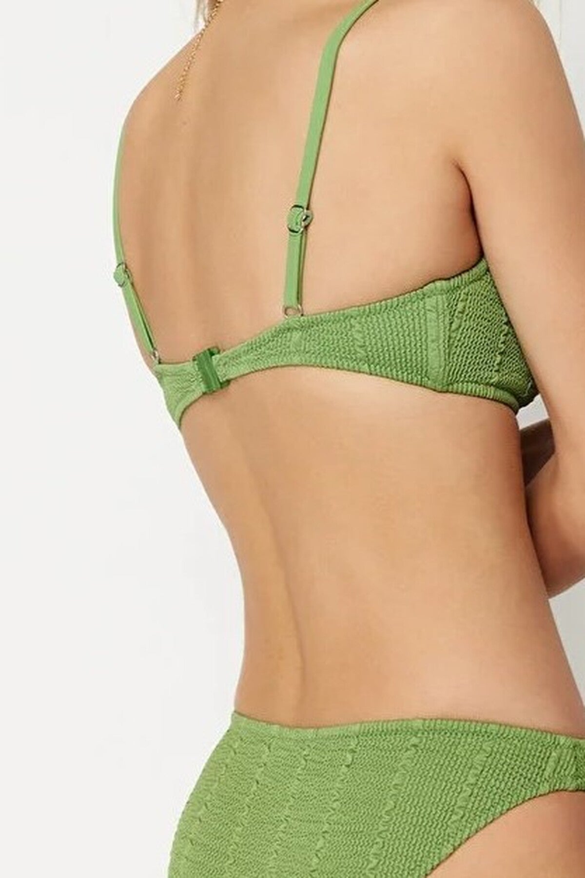 Green Textured Padded Bralette Bikini Top, Image 4 of 4