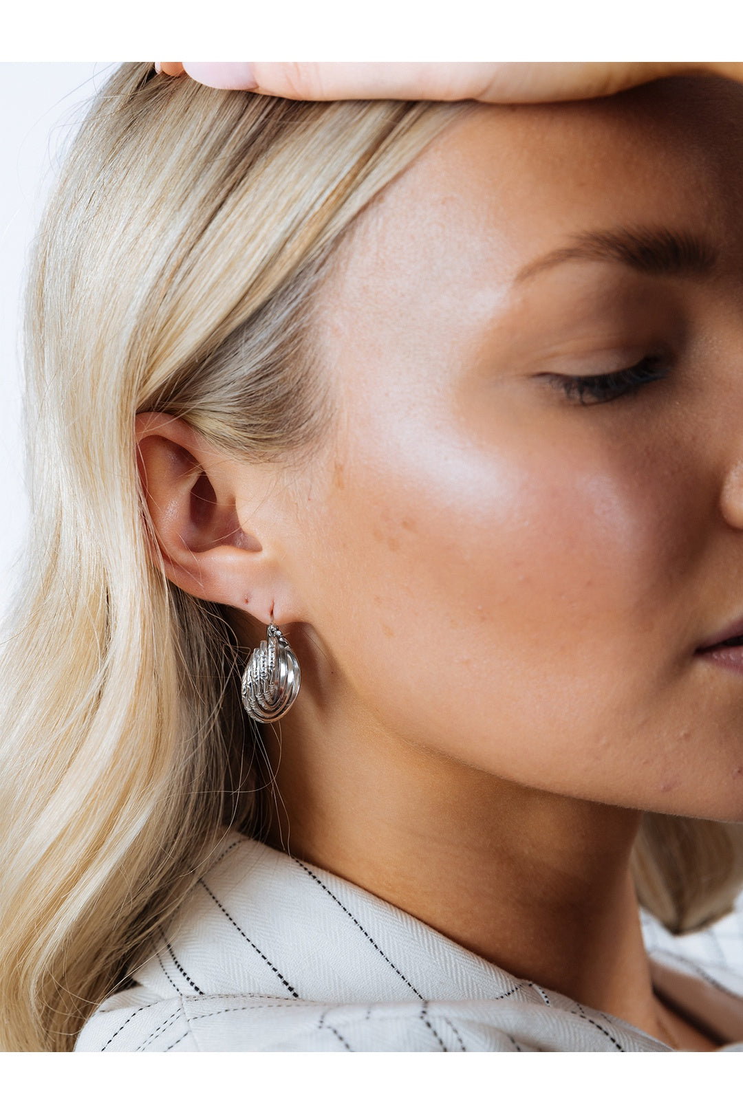 Silver Ribbed Hoops, Image 2 of 5