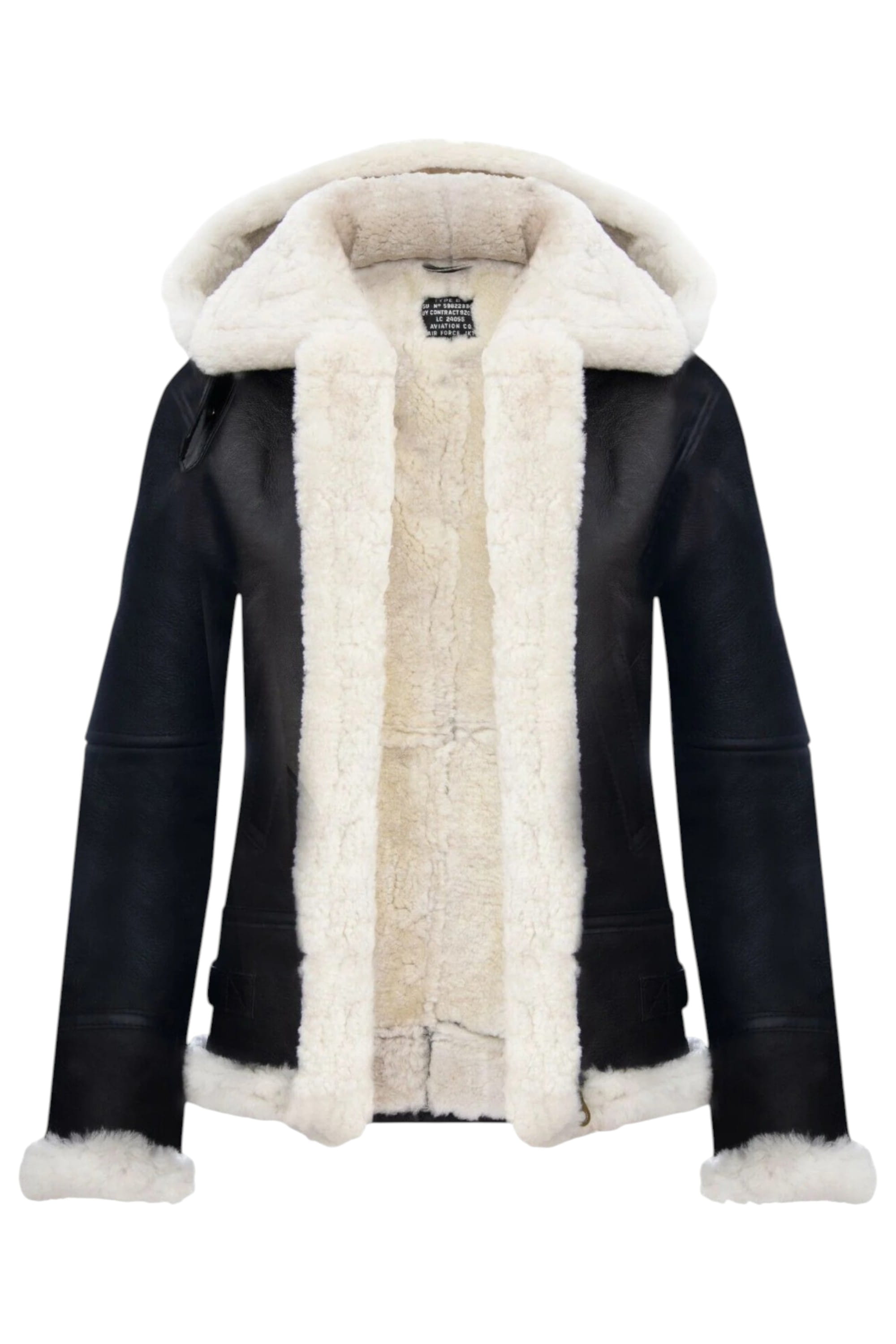 Biscuit Hooded Sheepskin Flying Leather Jacket, Image 3 of 8