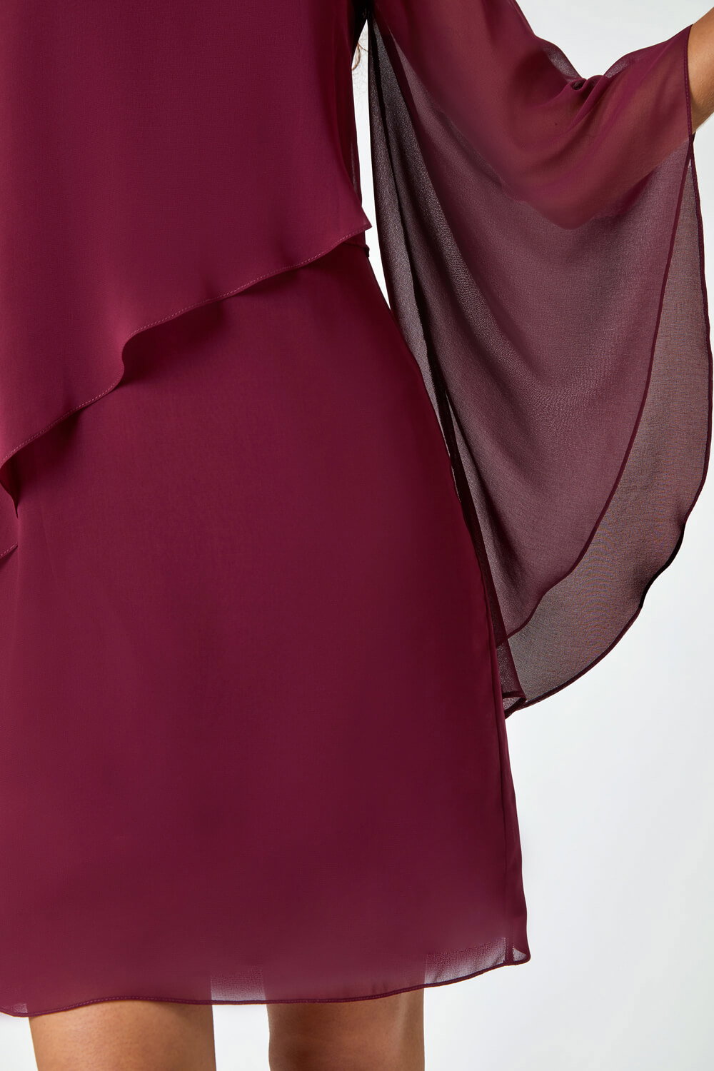 Wine Asymmetric Chiffon Overlay Shift Dress, Image 6 of 5