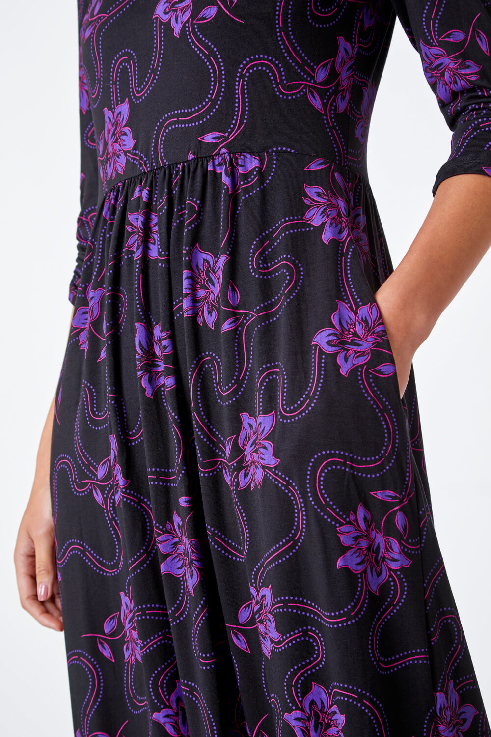 Purple Petite Floral Print Midi Dress, Image 6 of 5