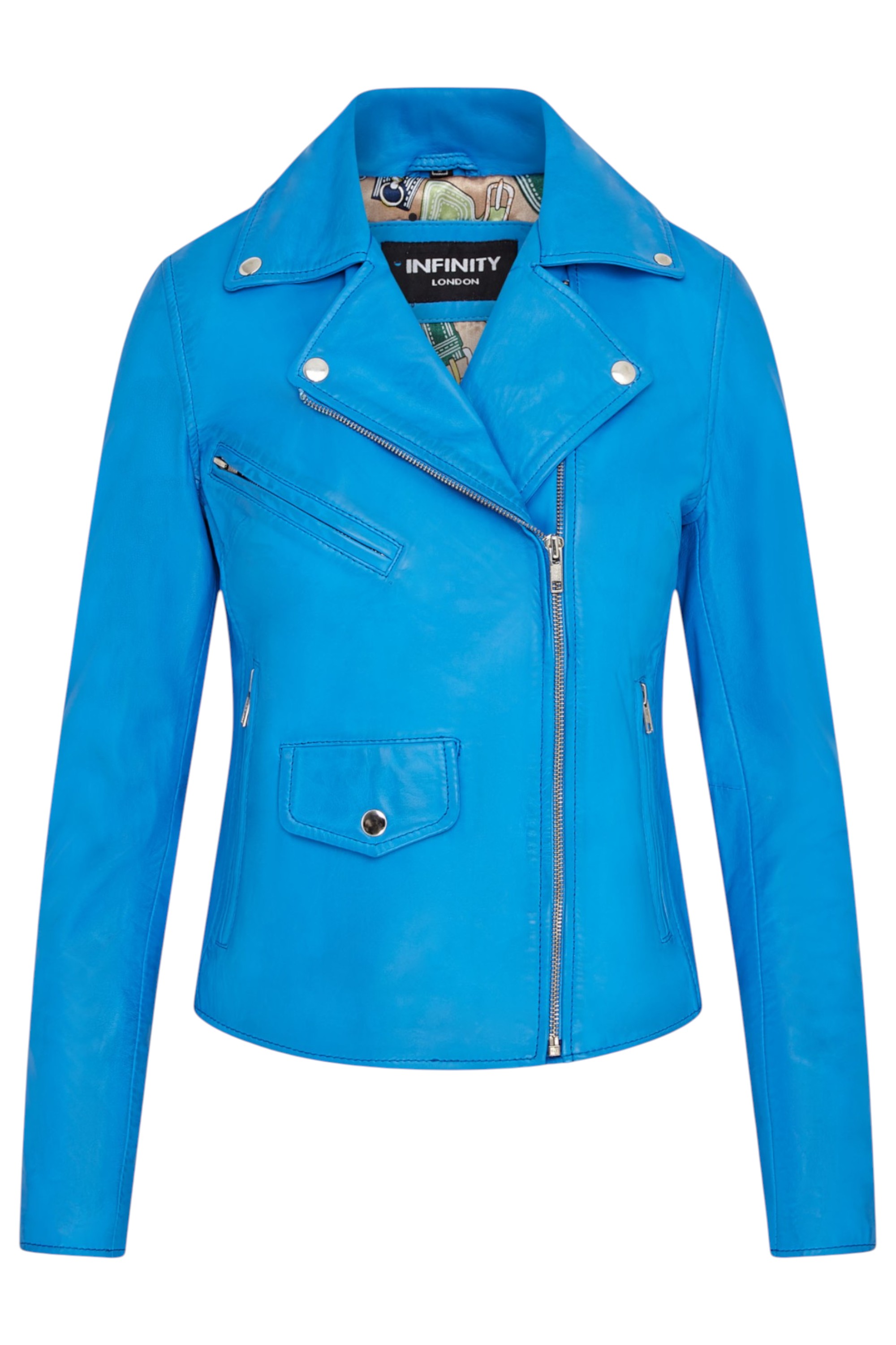 Blue Infinity Leather Blue Brando Biker Leather Jacket-Broome, Image 1 of 7
