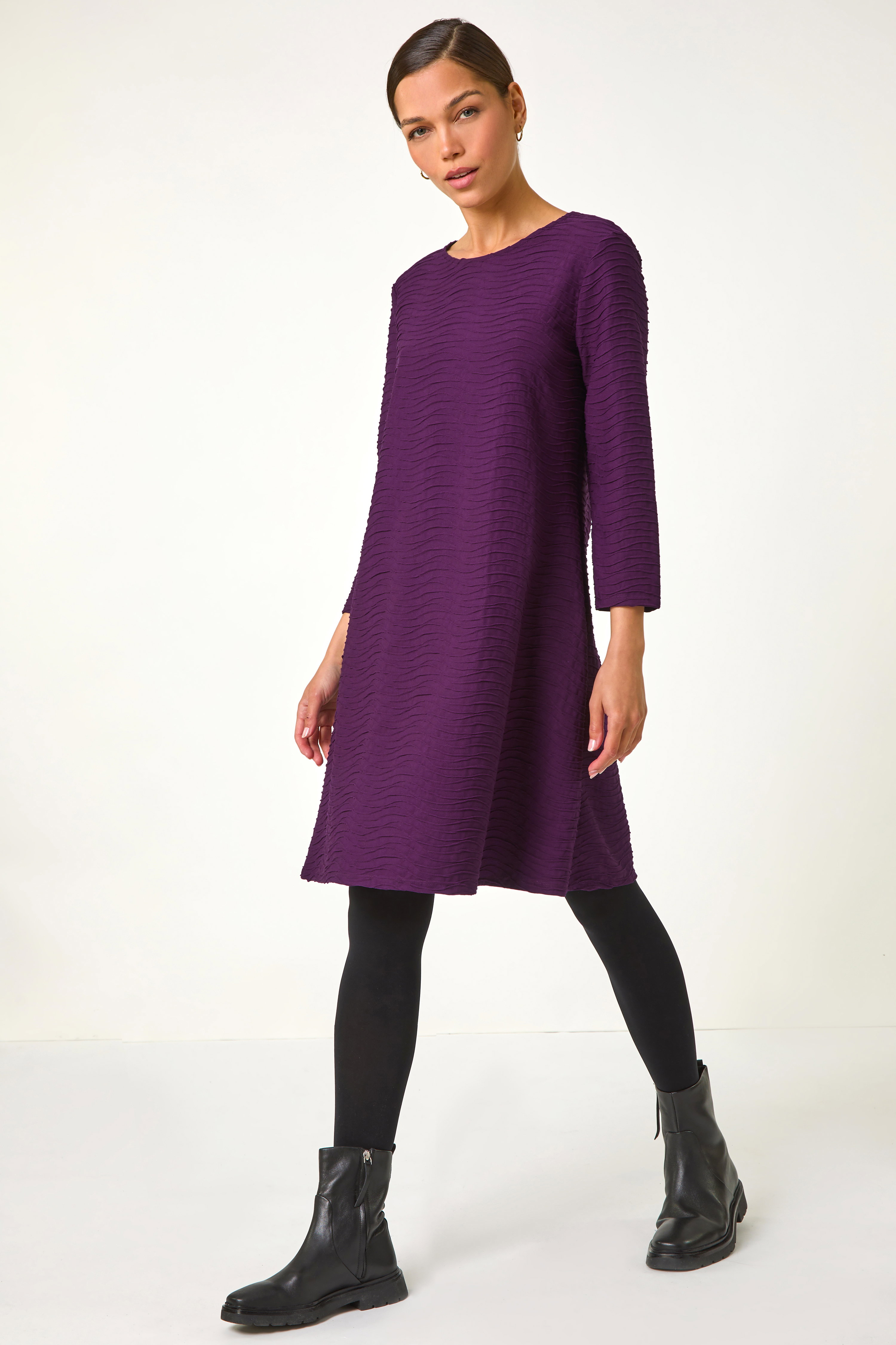 Roman Women's Plum Textured A-Line Stretch Dress Size 18