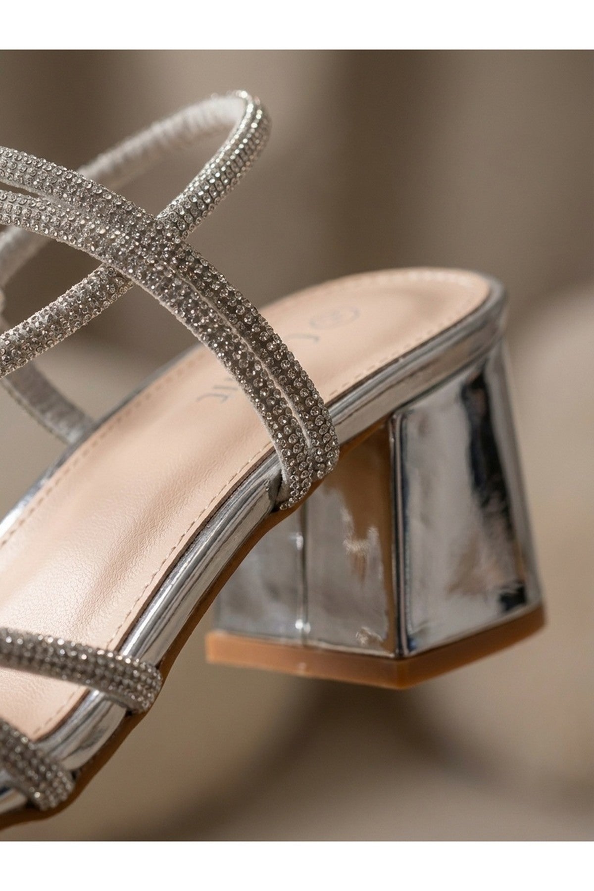 Silver iKrush Silver Willow Rhinestone Block Heel Sandals, Image 4 of 8