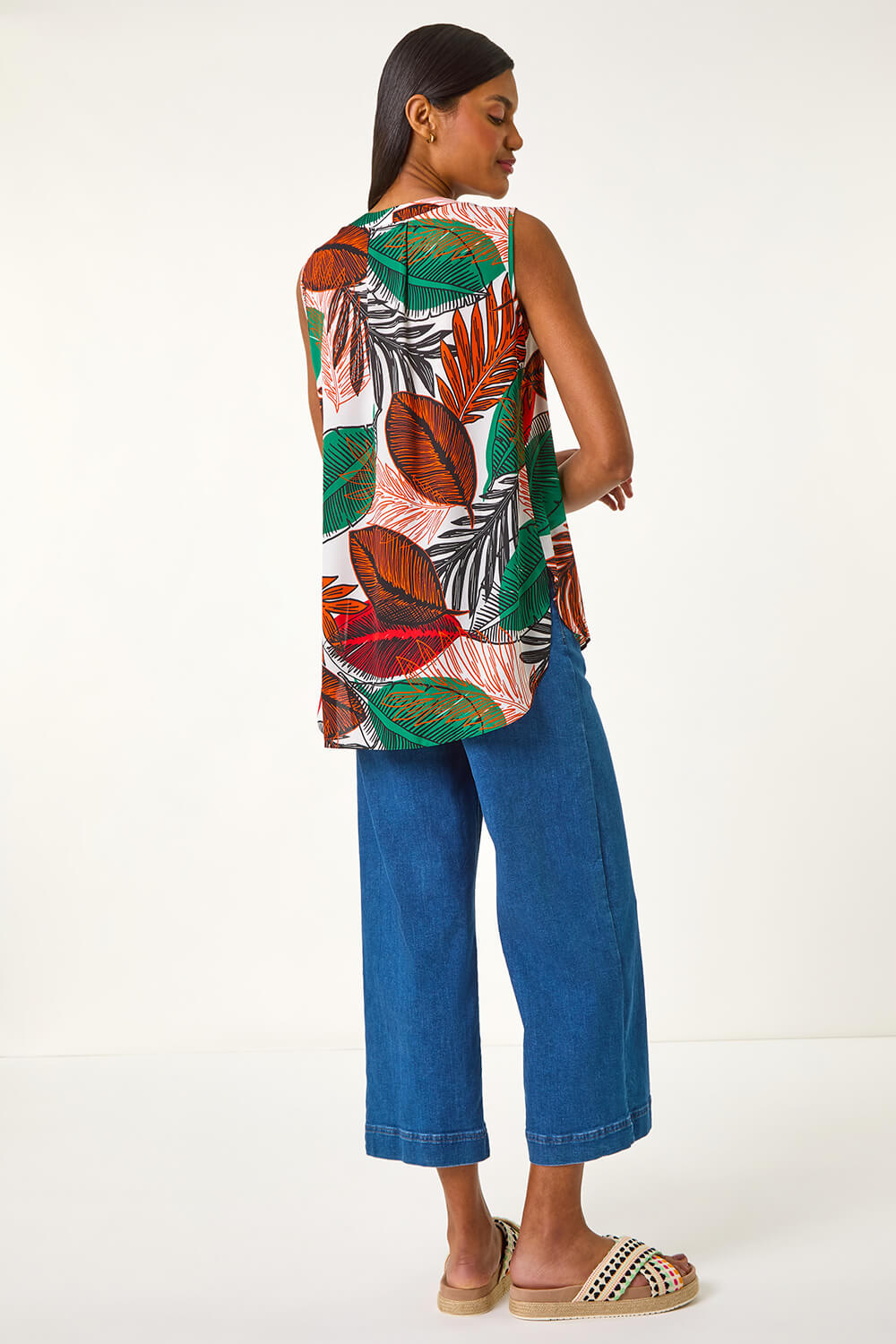 Orange Leaf Print Pleated Vest Top, Image 4 of 5