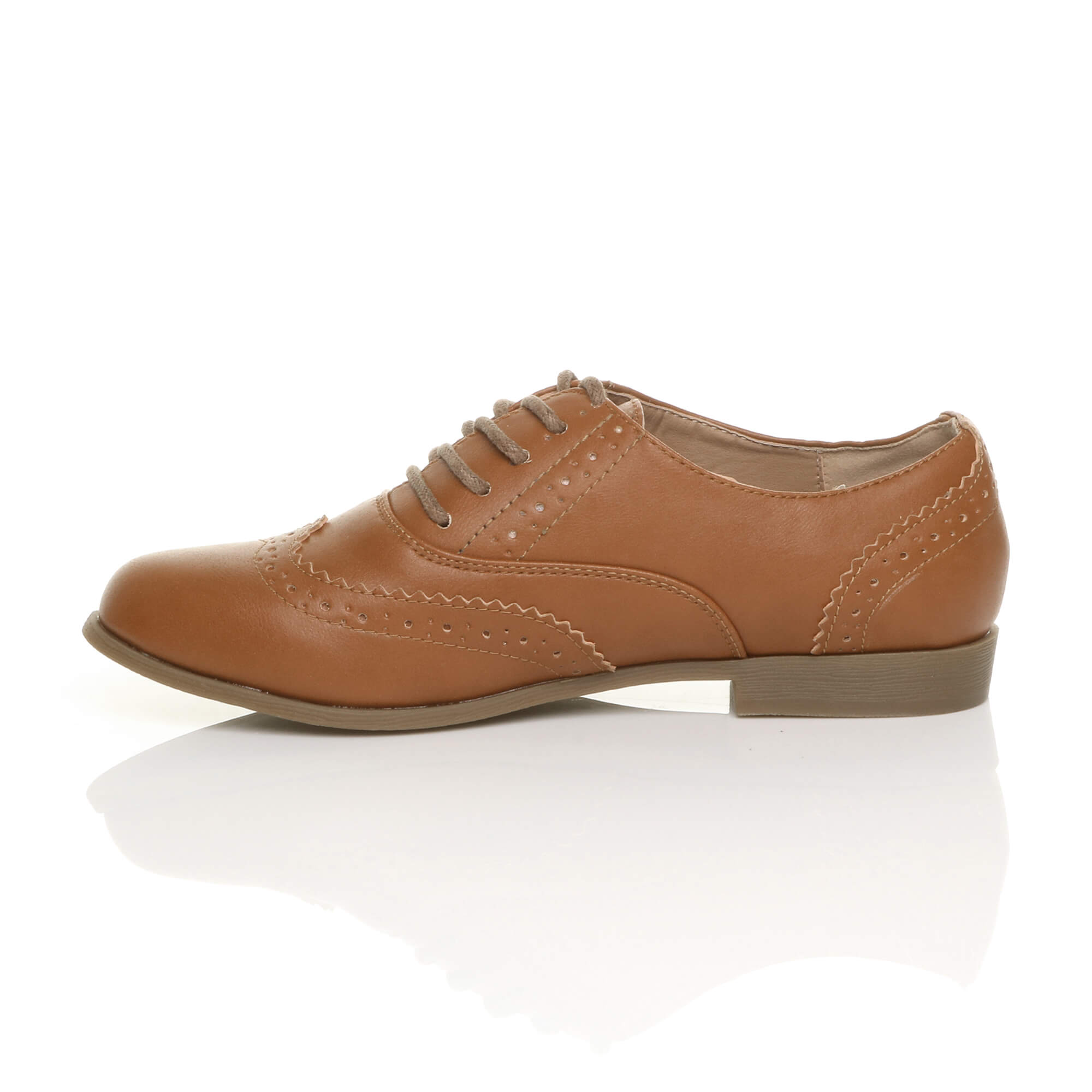 Tan AJVANI Tan Flat Lace Up Oxfords Brogues, Image 3 of 6