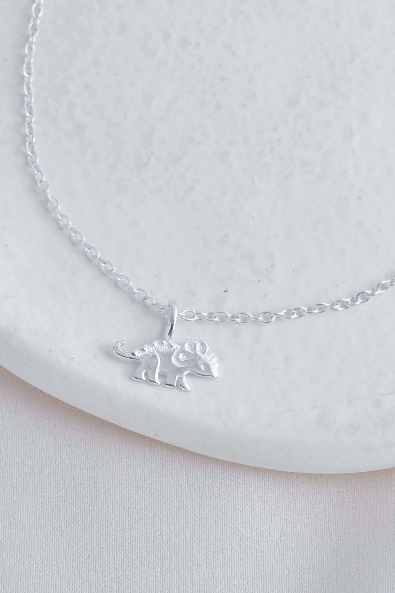 Metallic Sterling Silver Triceratops Dinosaur Necklace
