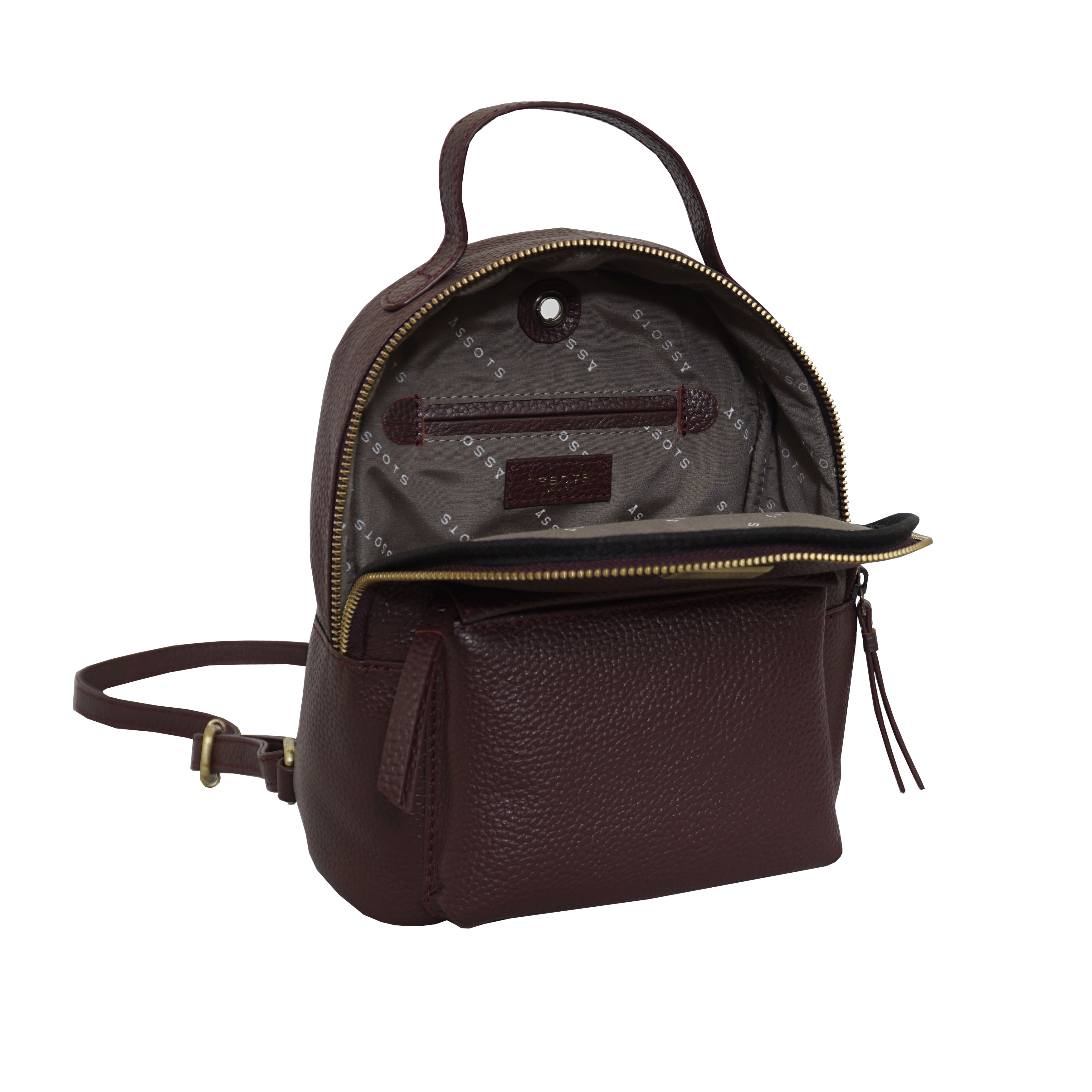 Burgundy Assots London Burgundy 'BETTY' Zip Top Mini Pebble Grain Leather Backpack, Image 4 of 5
