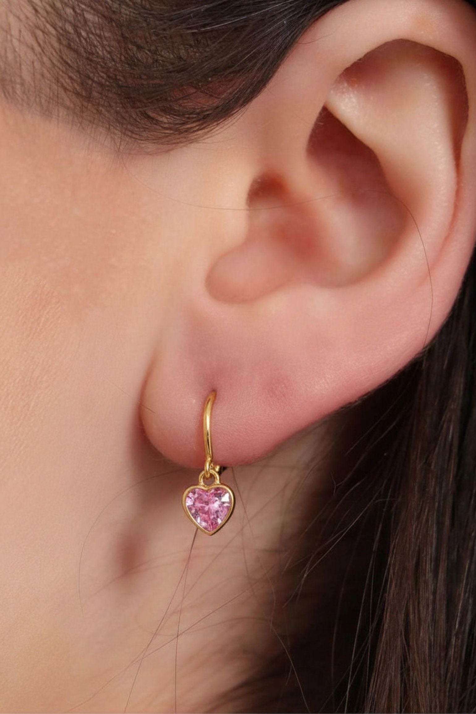 Light Pink Gold CZ Heart Huggie Hoops, Image 2 of 2