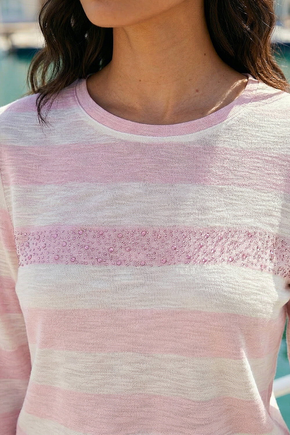 Pink Embellished Stripe Stretch Top, Image 5 of 4