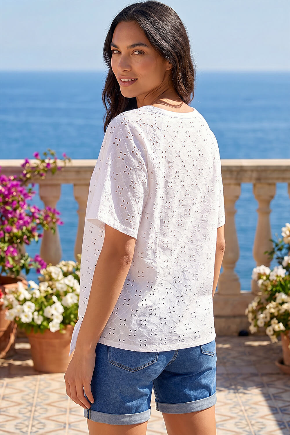 Ivory Jacquard Broderie Tie Front Top, Image 4 of 4