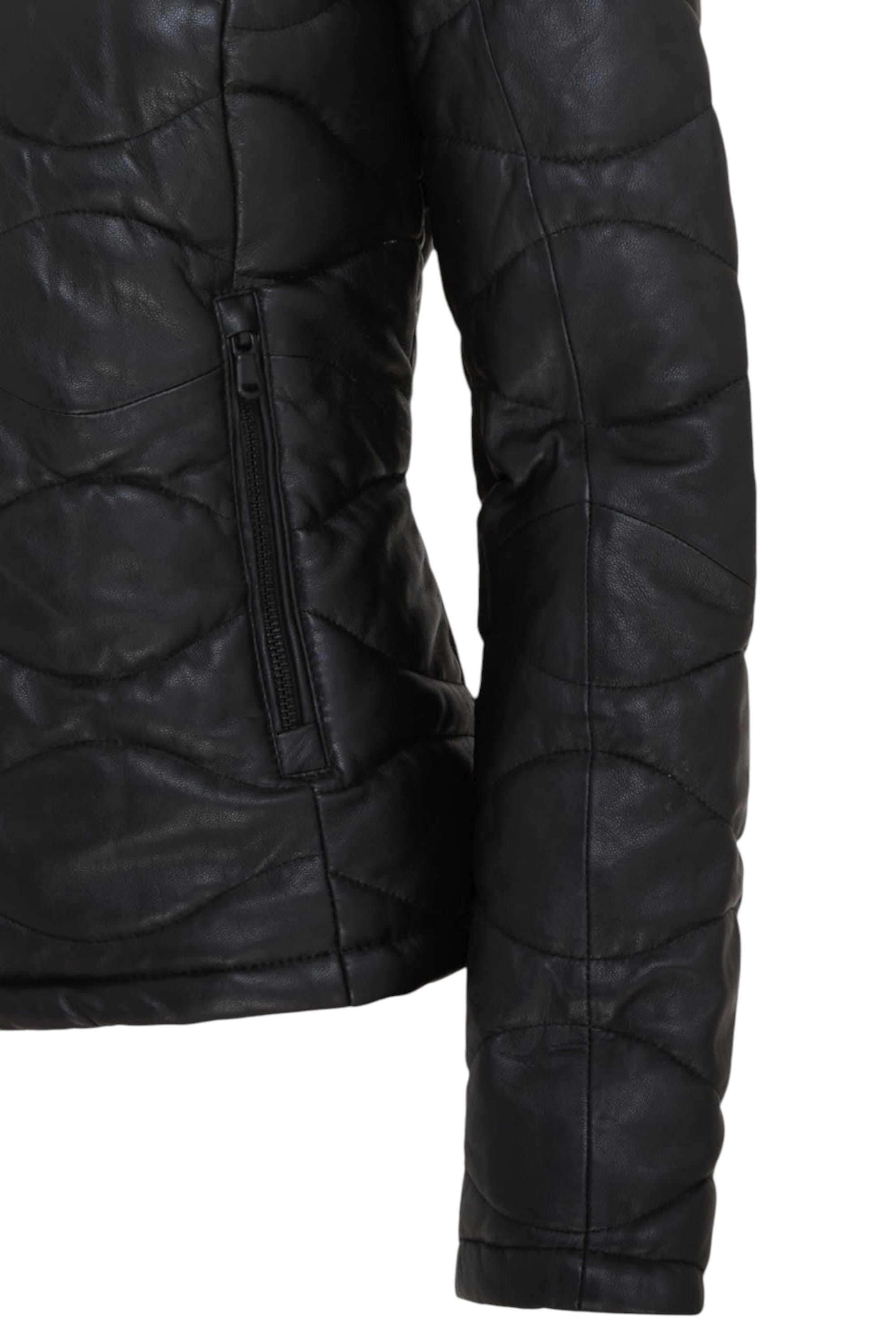 Black Infinity Leather Black Puffer Quilted Bomber Leather Jacket, Image 6 of 7
