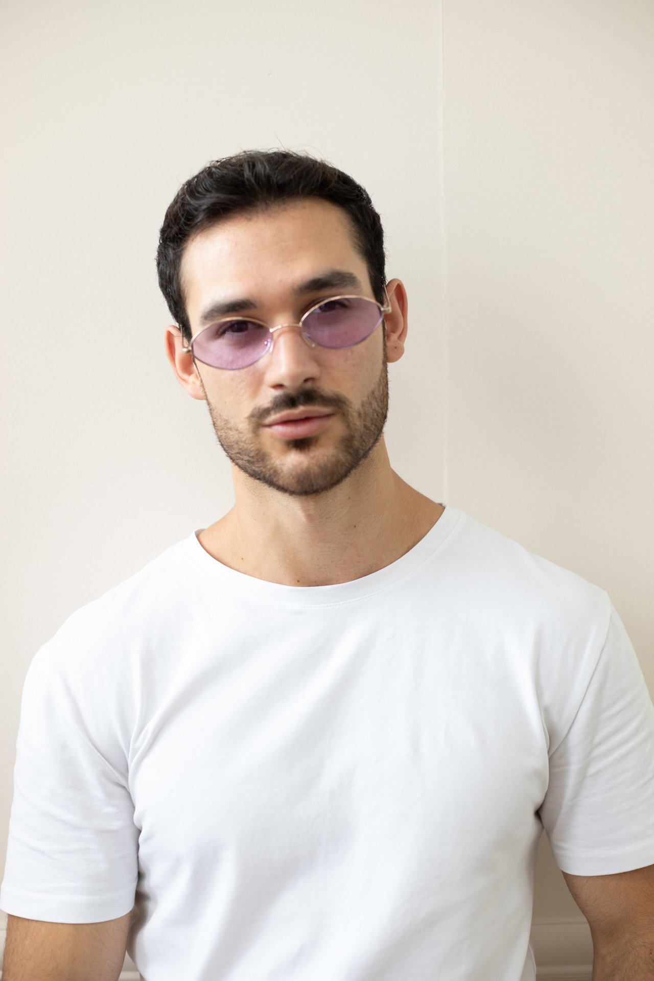 Purple Metal Oval Frame Sunglasses with Lilac Lenses, Image 4 of 5